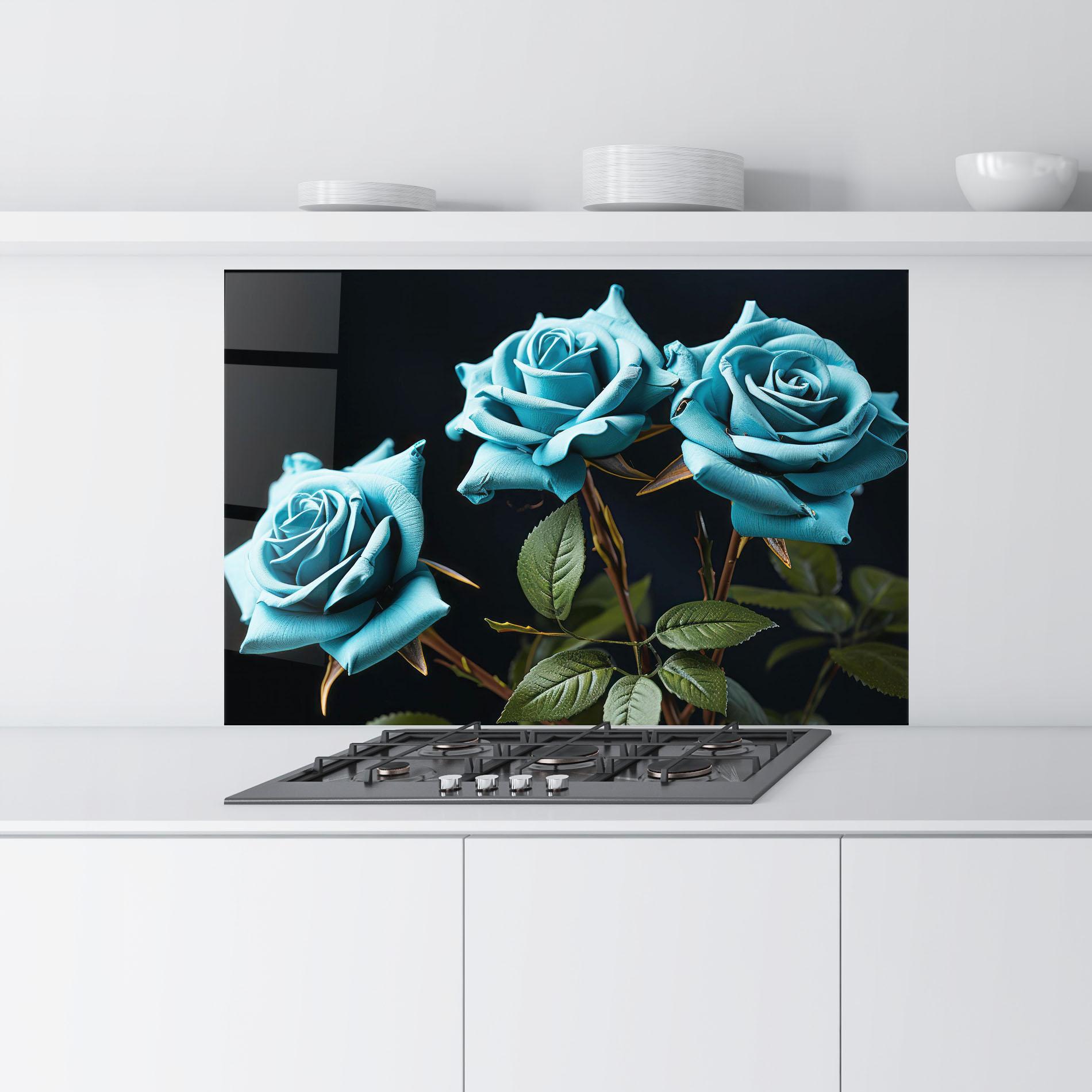 Küchenrückwand Glas Blue Roses mockup 9