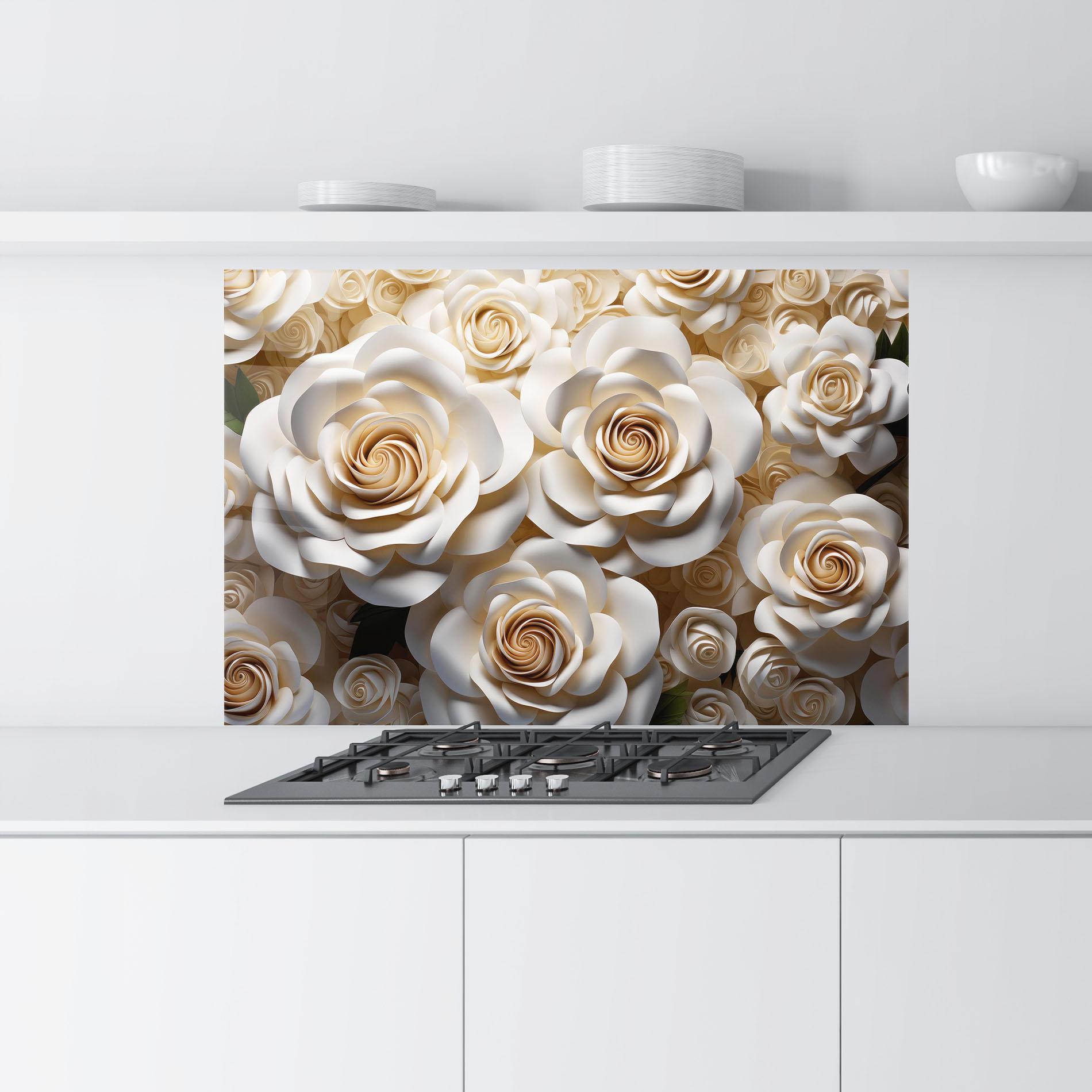 Küchenrückwand Glas Cream Roses Wall mockup 9