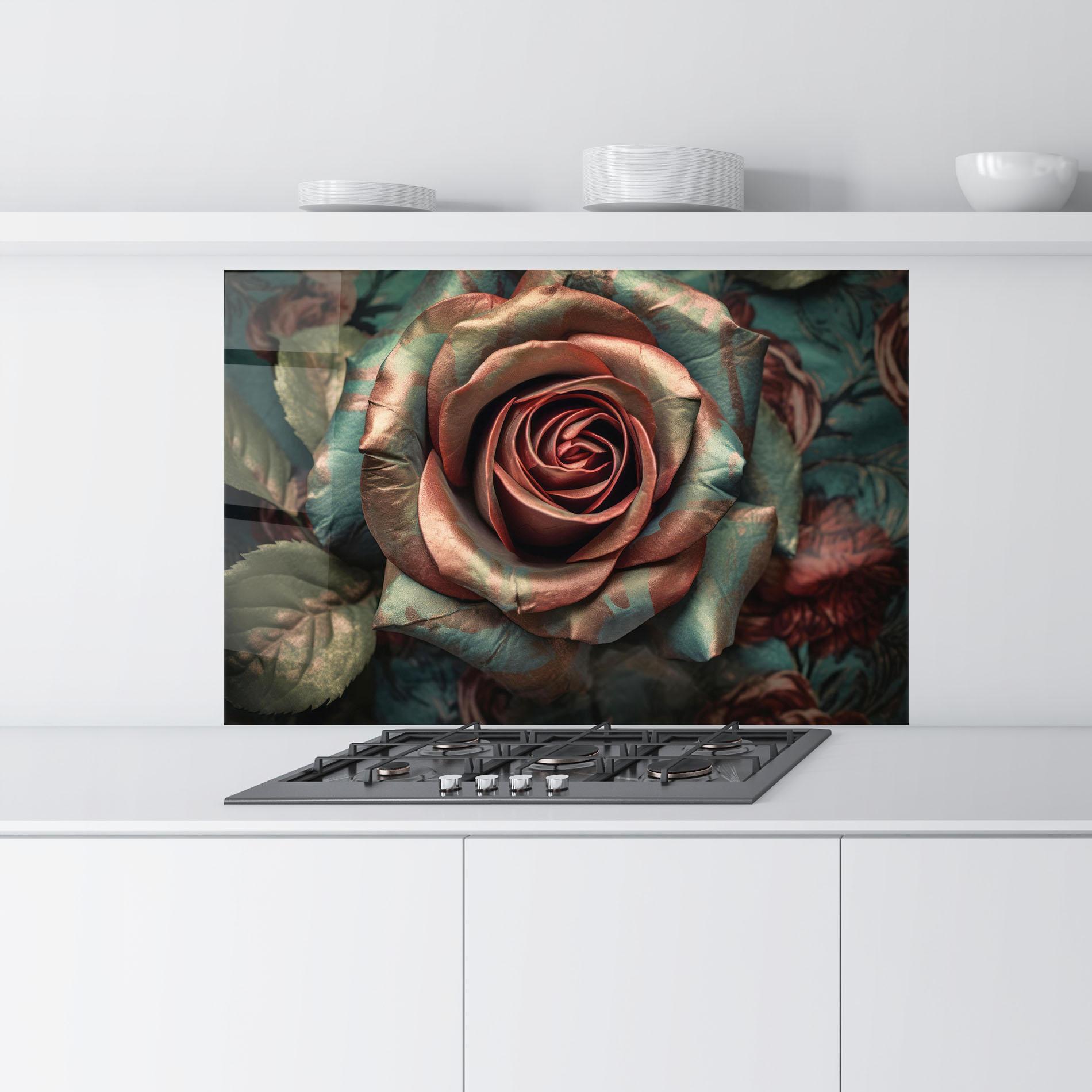 Küchenrückwand Glas Exotic Blue Rose mockup 9