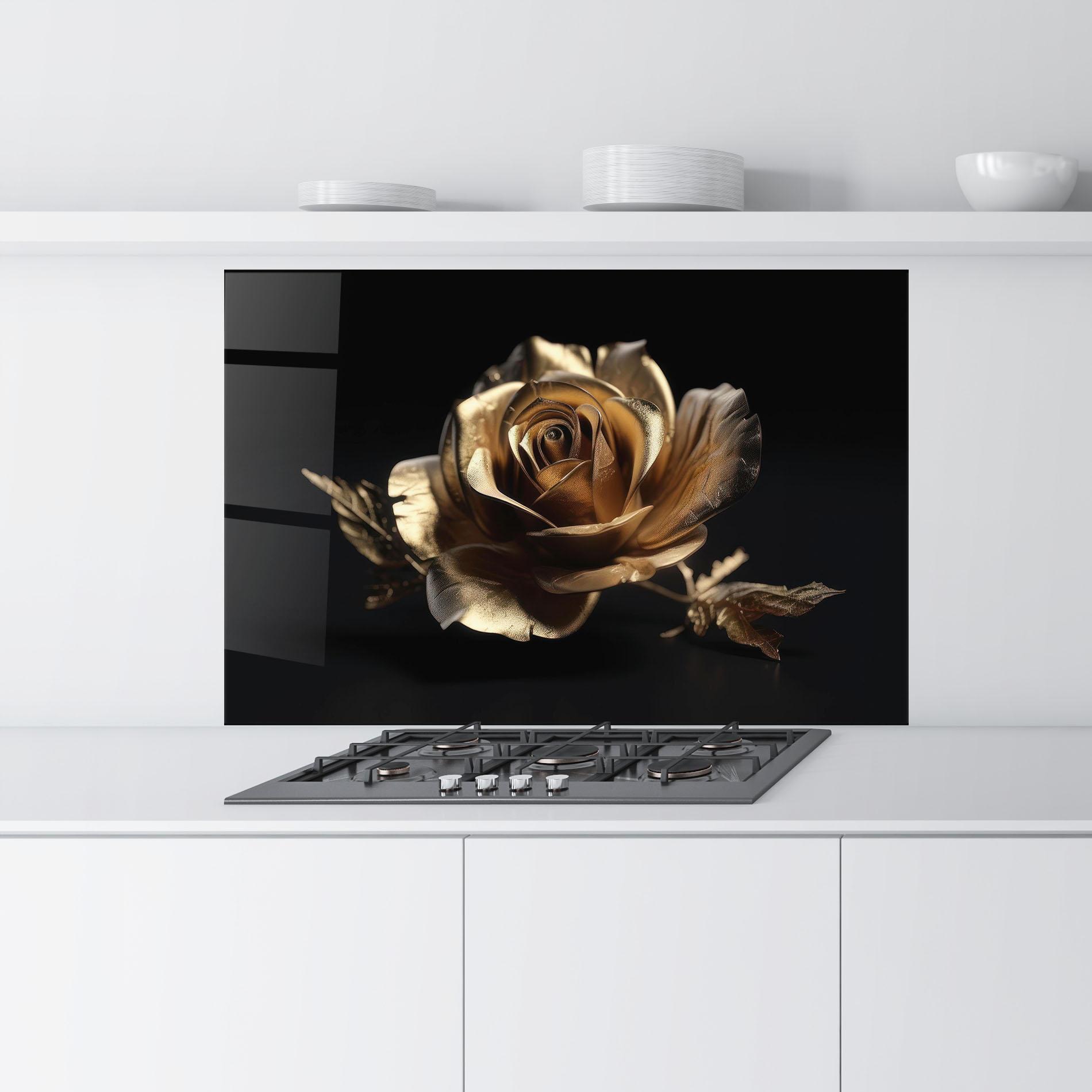 Küchenrückwand Glas Gold Rose mockup 9