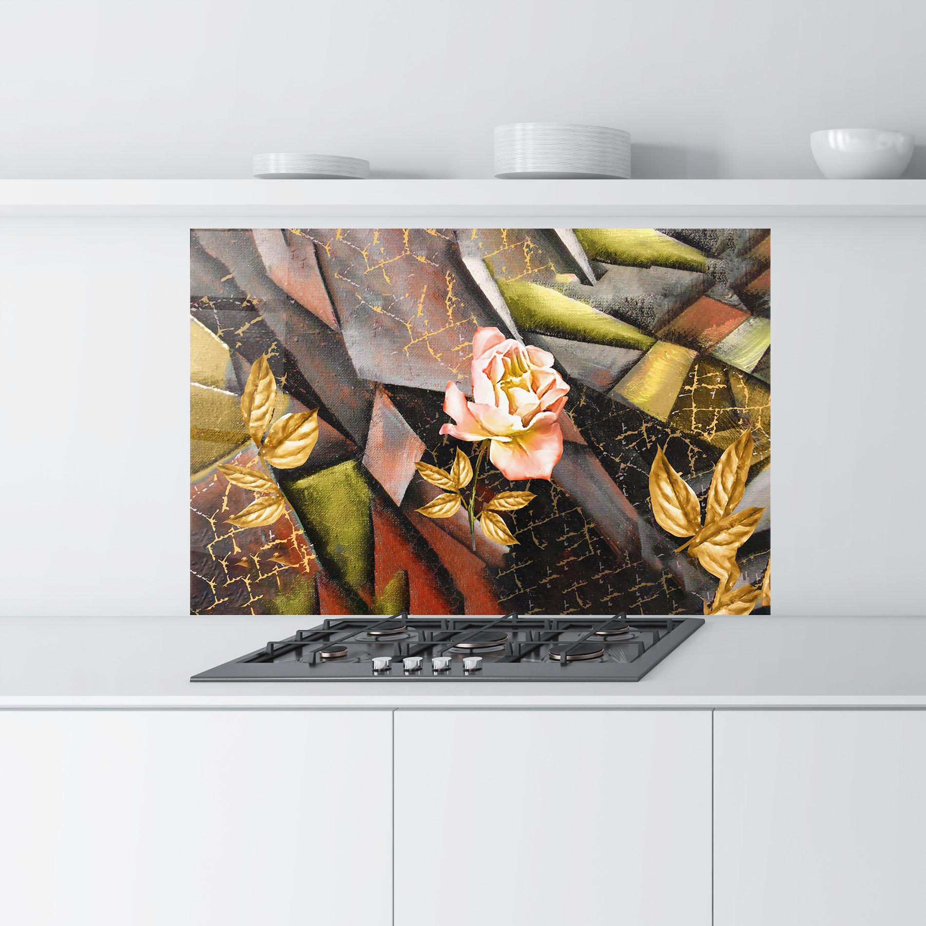 Küchenrückwand Glas Golden Rose mockup 9