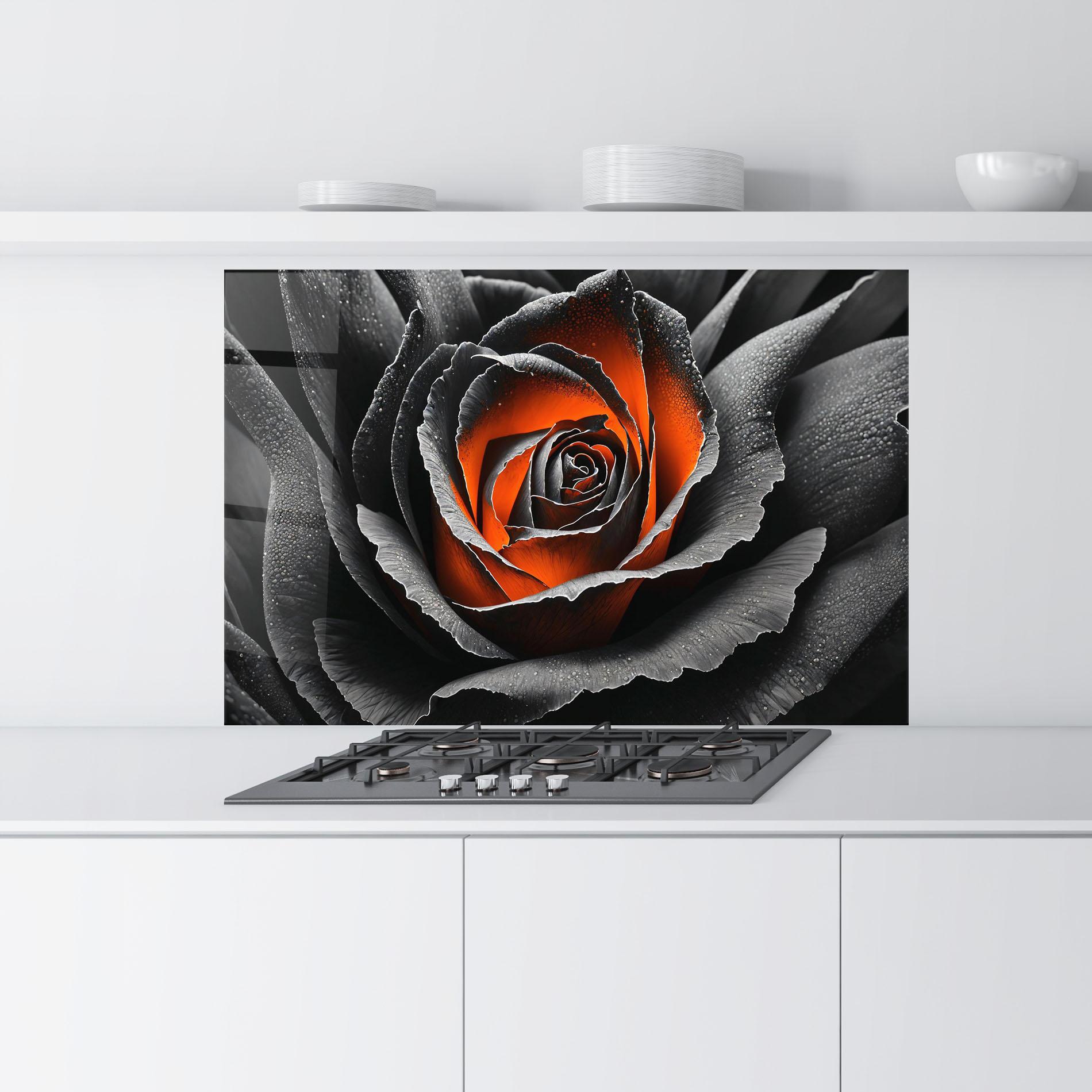 Küchenrückwand Glas Grey Orange Rose mockup 9