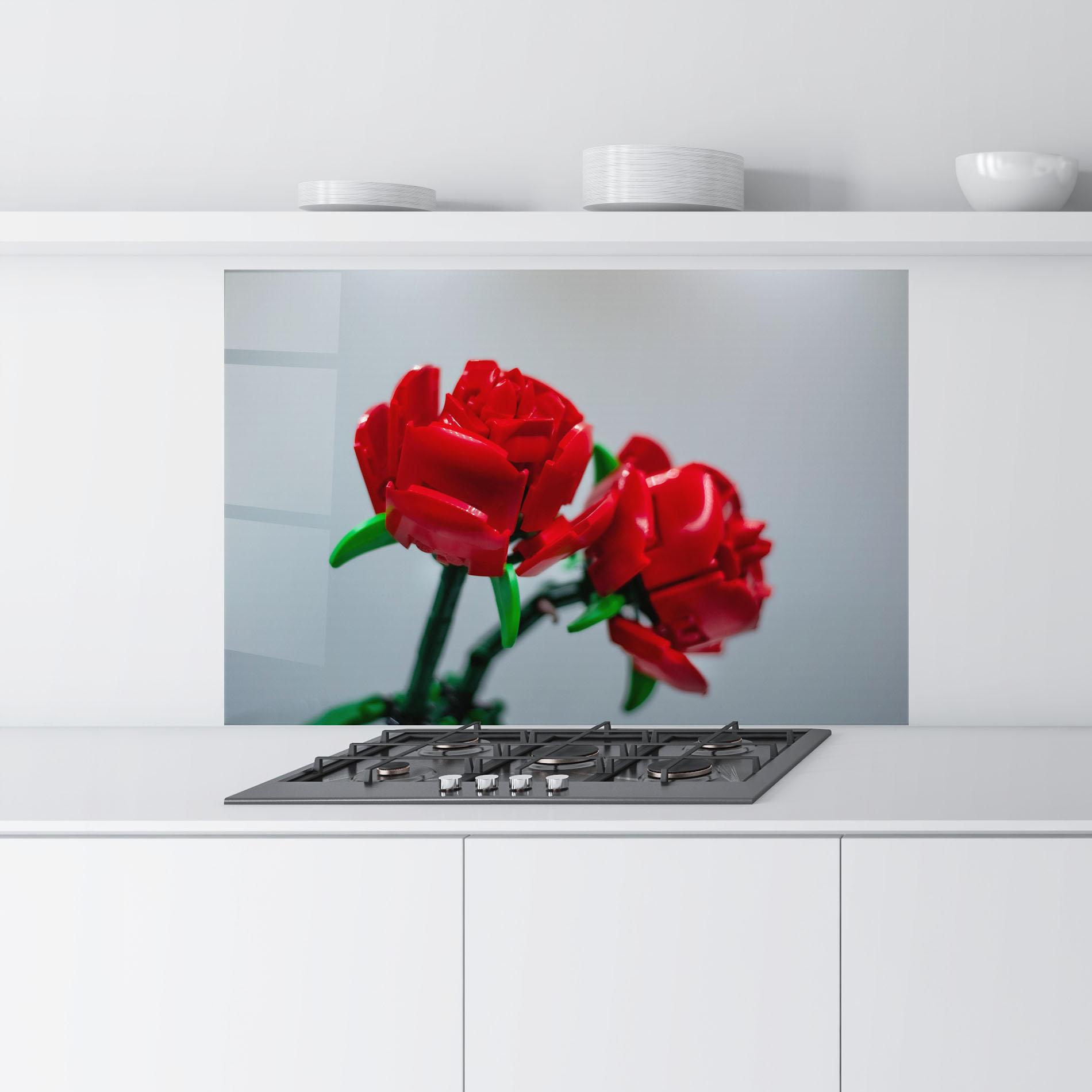 Küchenrückwand Glas Lego Red Roses mockup 9