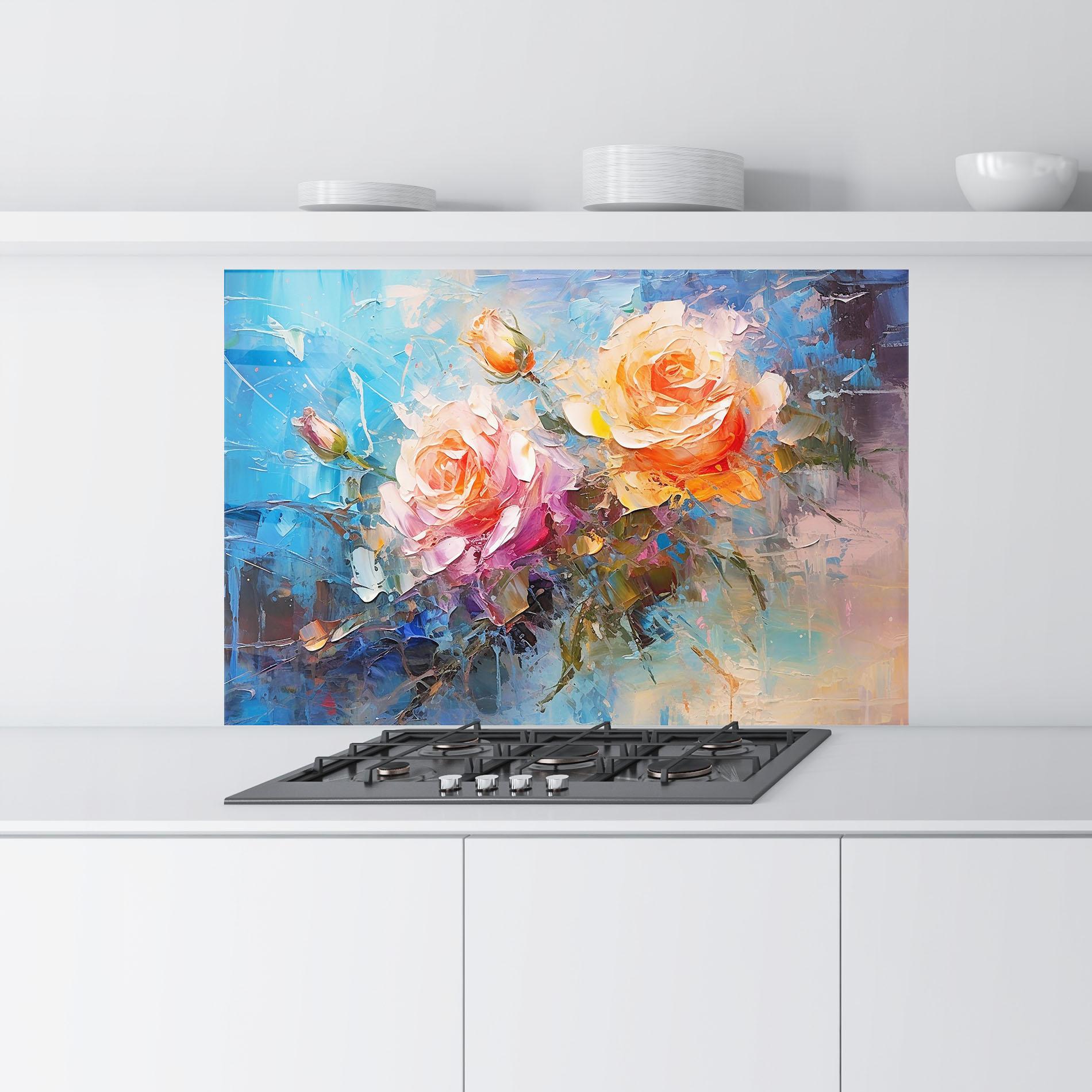 Küchenrückwand Glas Light Orange Rose Painting mockup 9