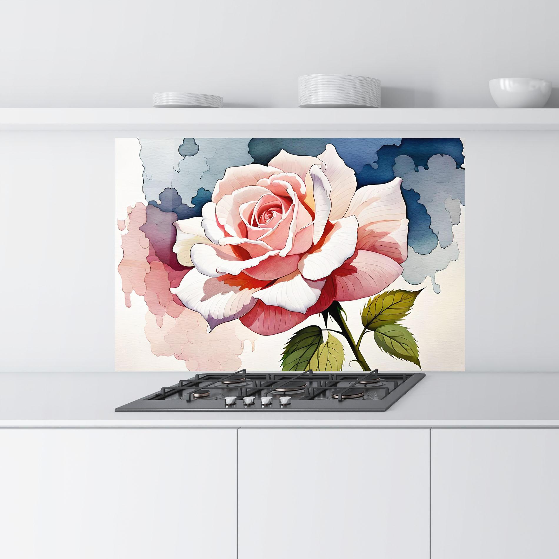 Küchenrückwand Glas Light Pink Rose Painting mockup 9
