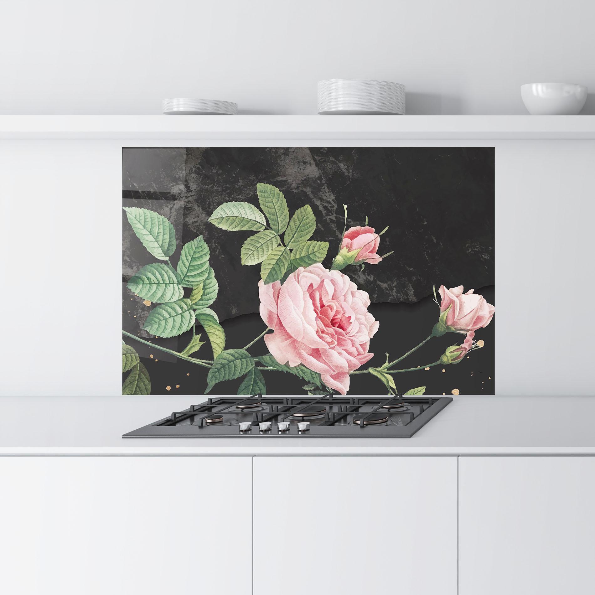 Küchenrückwand Glas Marble Roses mockup 9