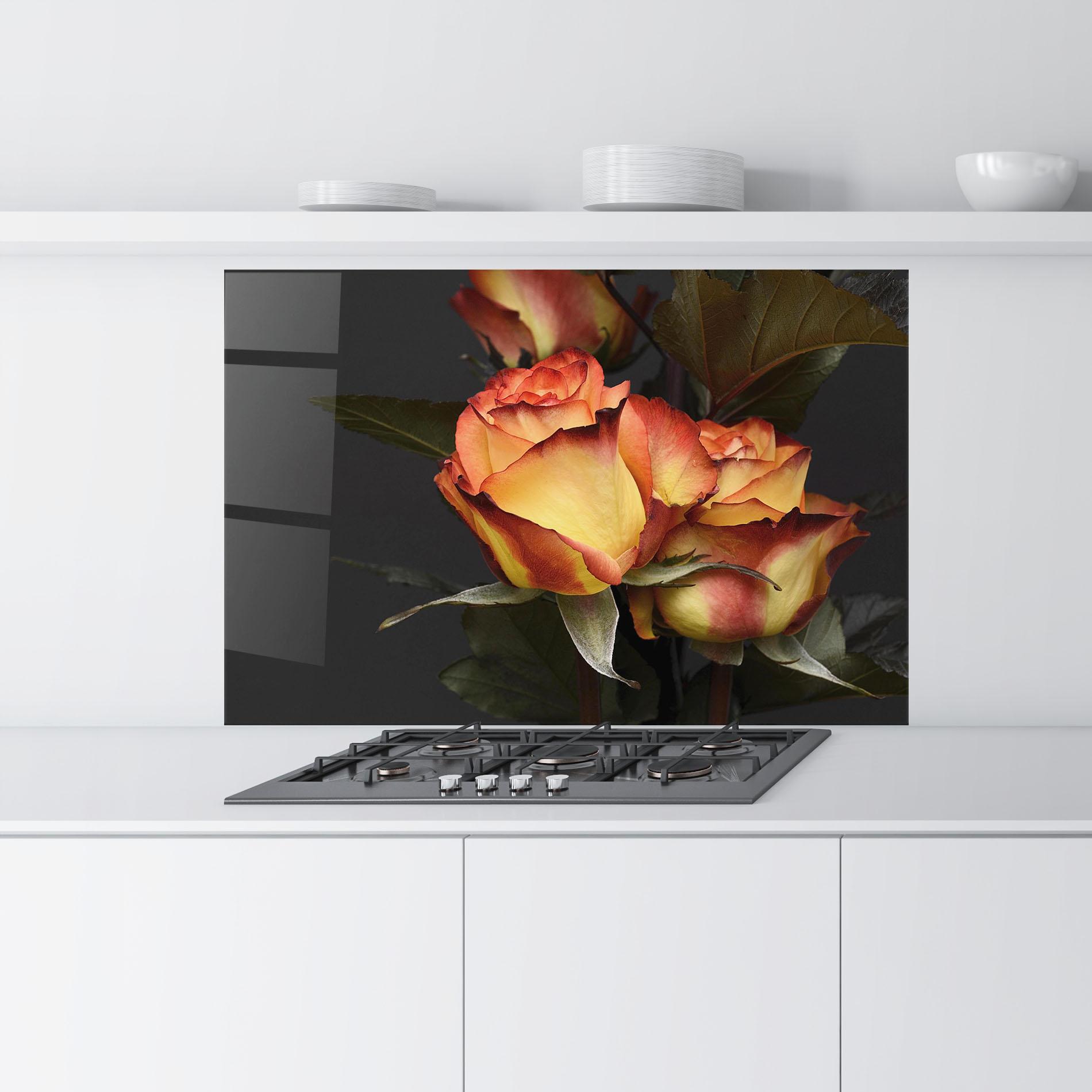 Küchenrückwand Glas Orange Rose mockup 9