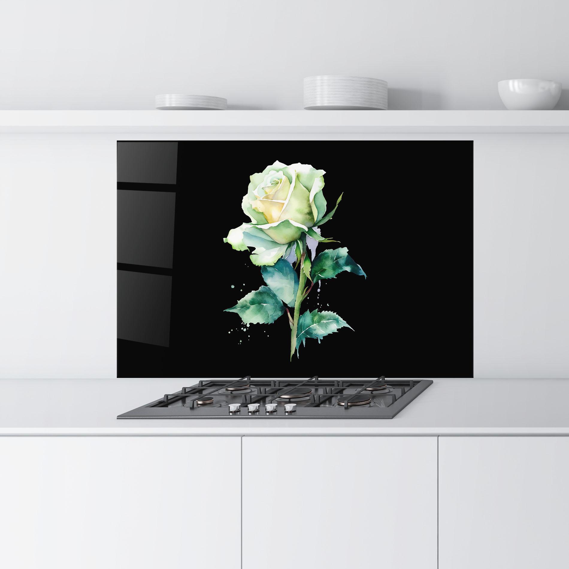 Küchenrückwand Glas White Green Rose mockup 9