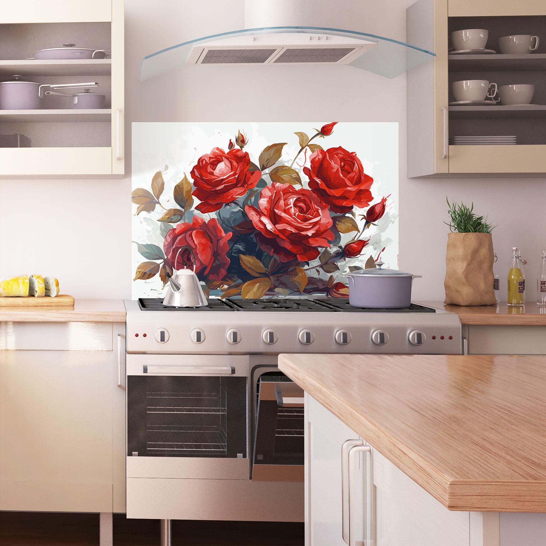 Küchenrückwand Glas Beautiful Red Roses mockup 1