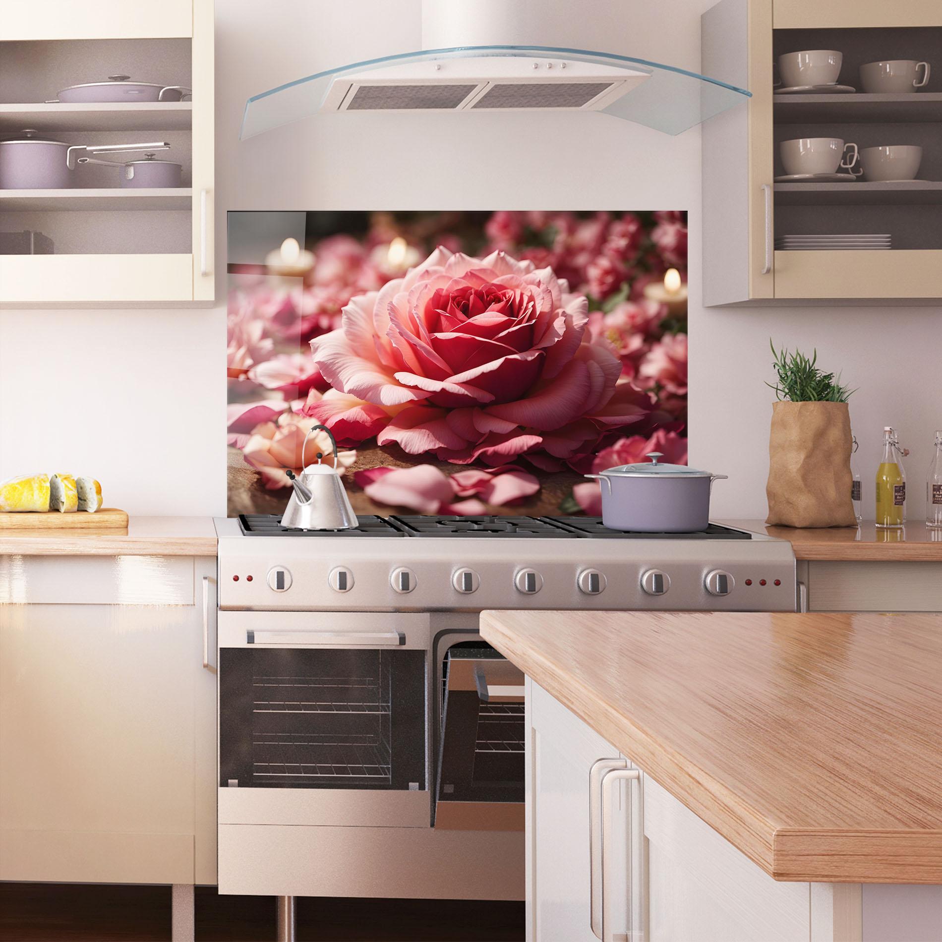Küchenrückwand Glas Big Pink Rose mockup 1