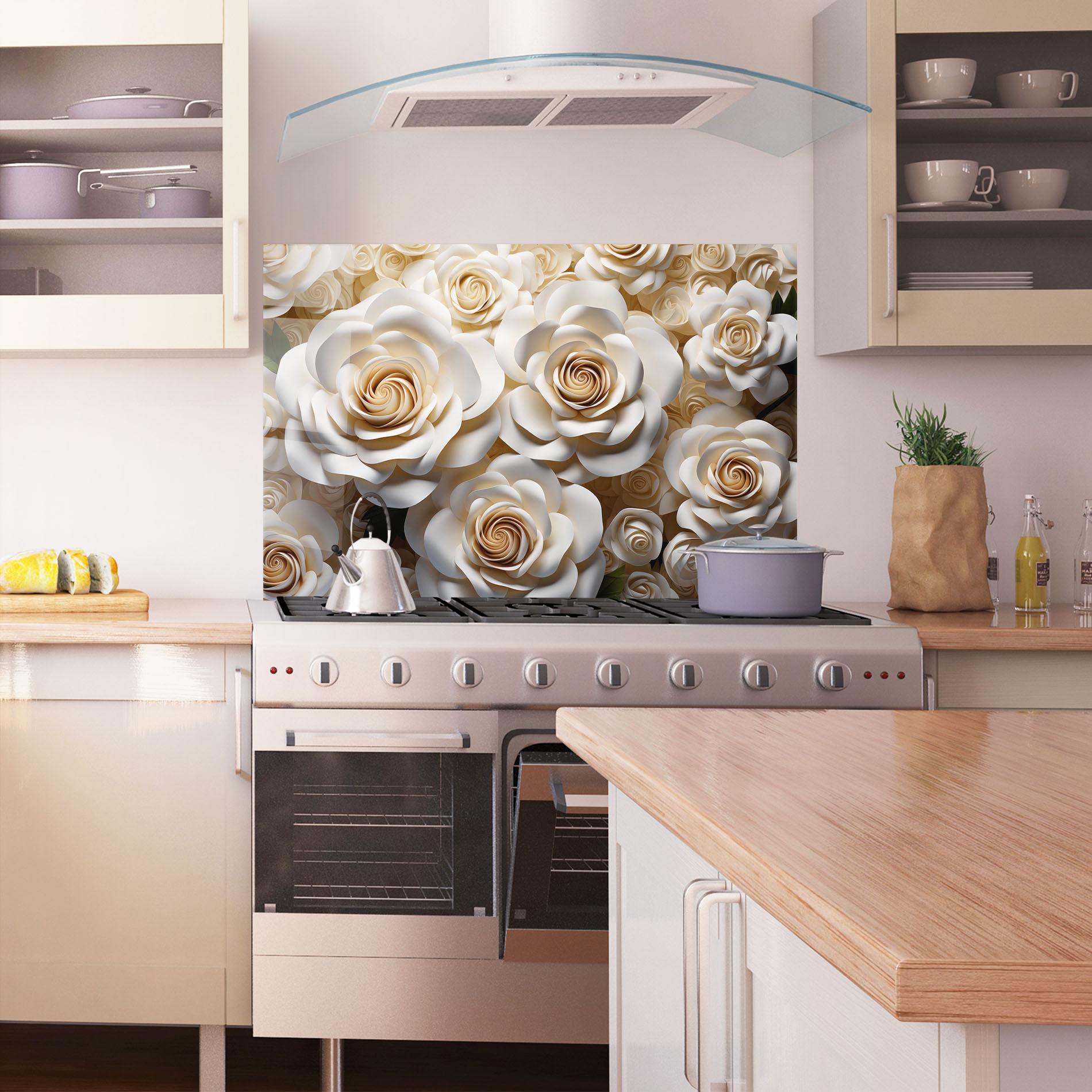Küchenrückwand Glas Cream Roses Wall mockup 1