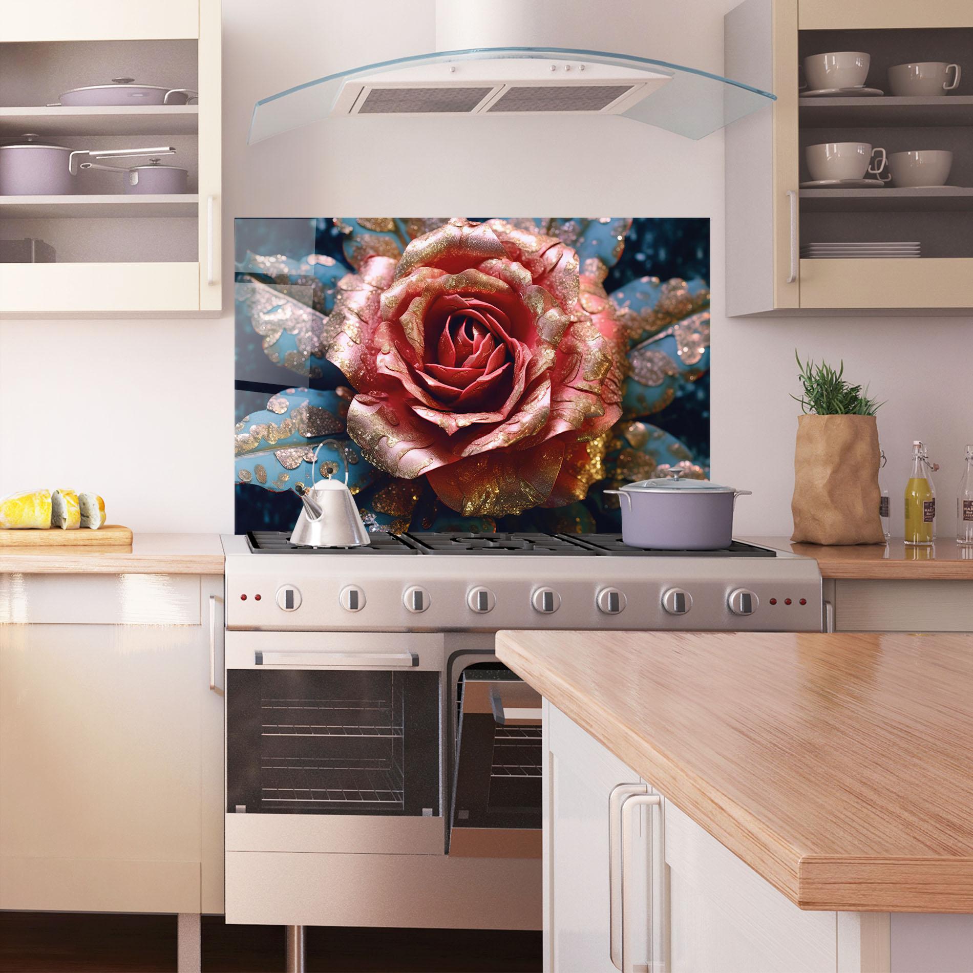 Küchenrückwand Glas Exotic Pink Rose mockup 1