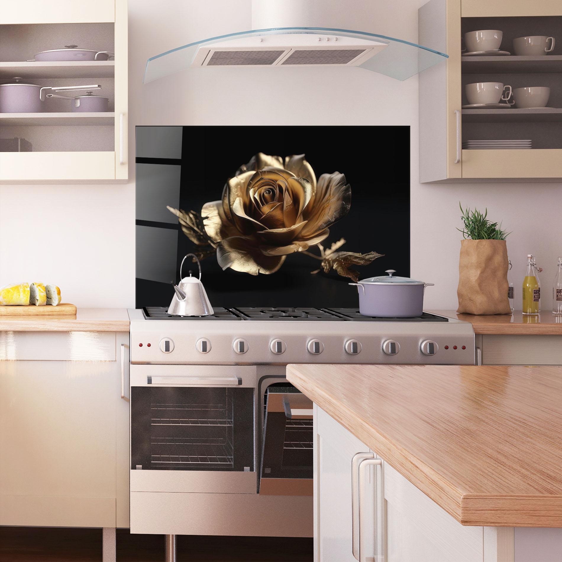Küchenrückwand Glas Gold Rose mockup 1