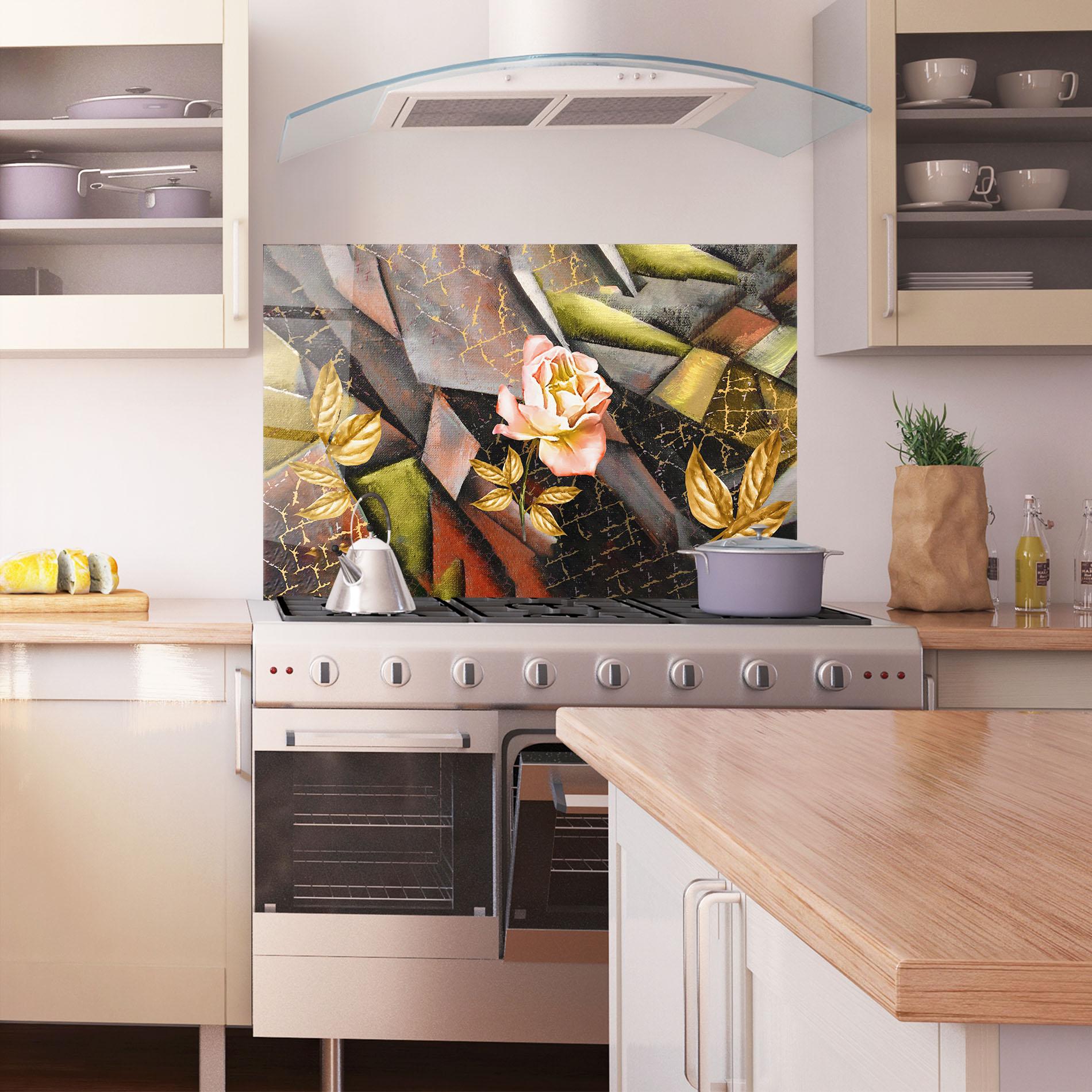 Küchenrückwand Glas Golden Rose mockup 1