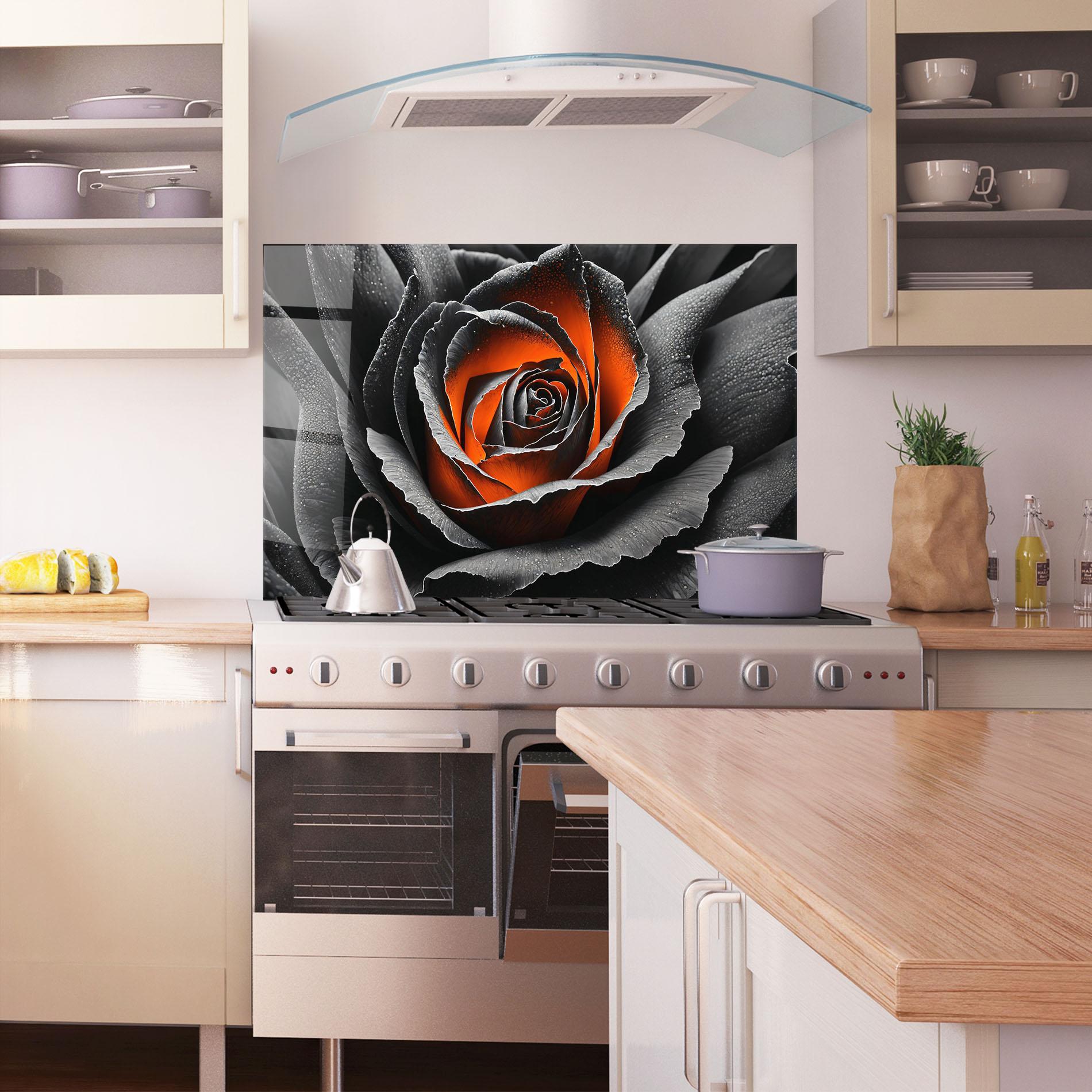 Küchenrückwand Glas Grey Orange Rose mockup 1
