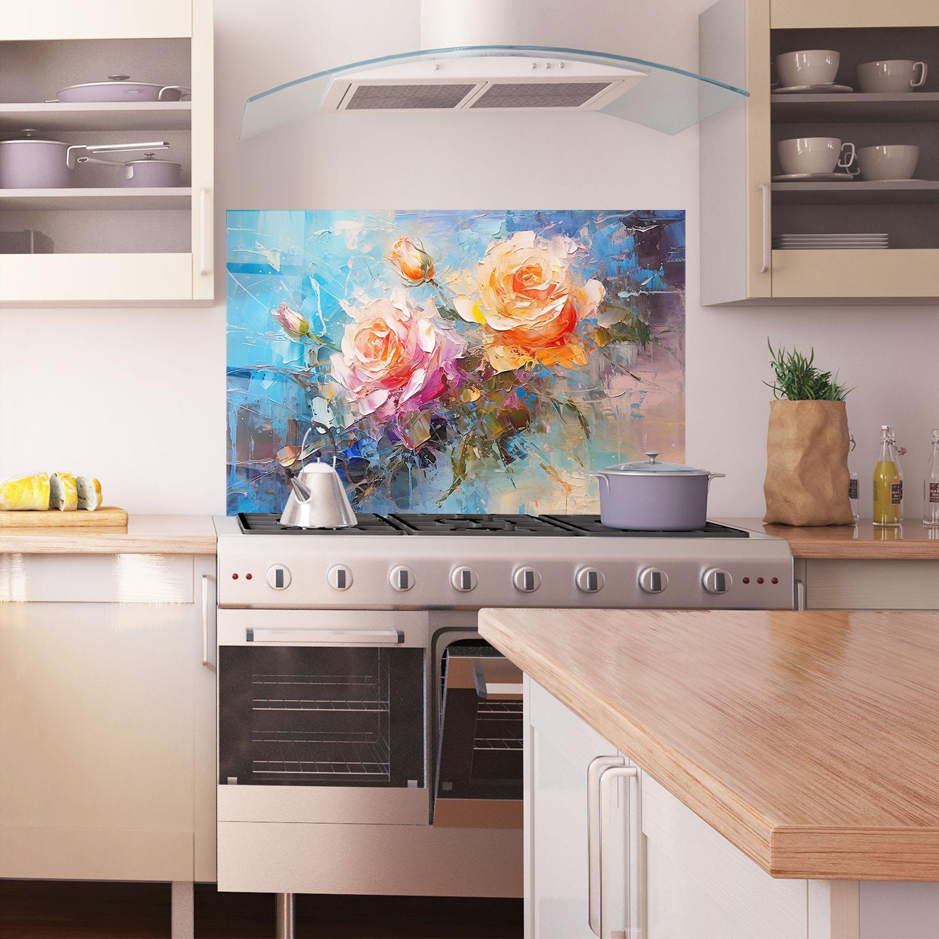 Küchenrückwand Glas Light Orange Rose Painting mockup 1