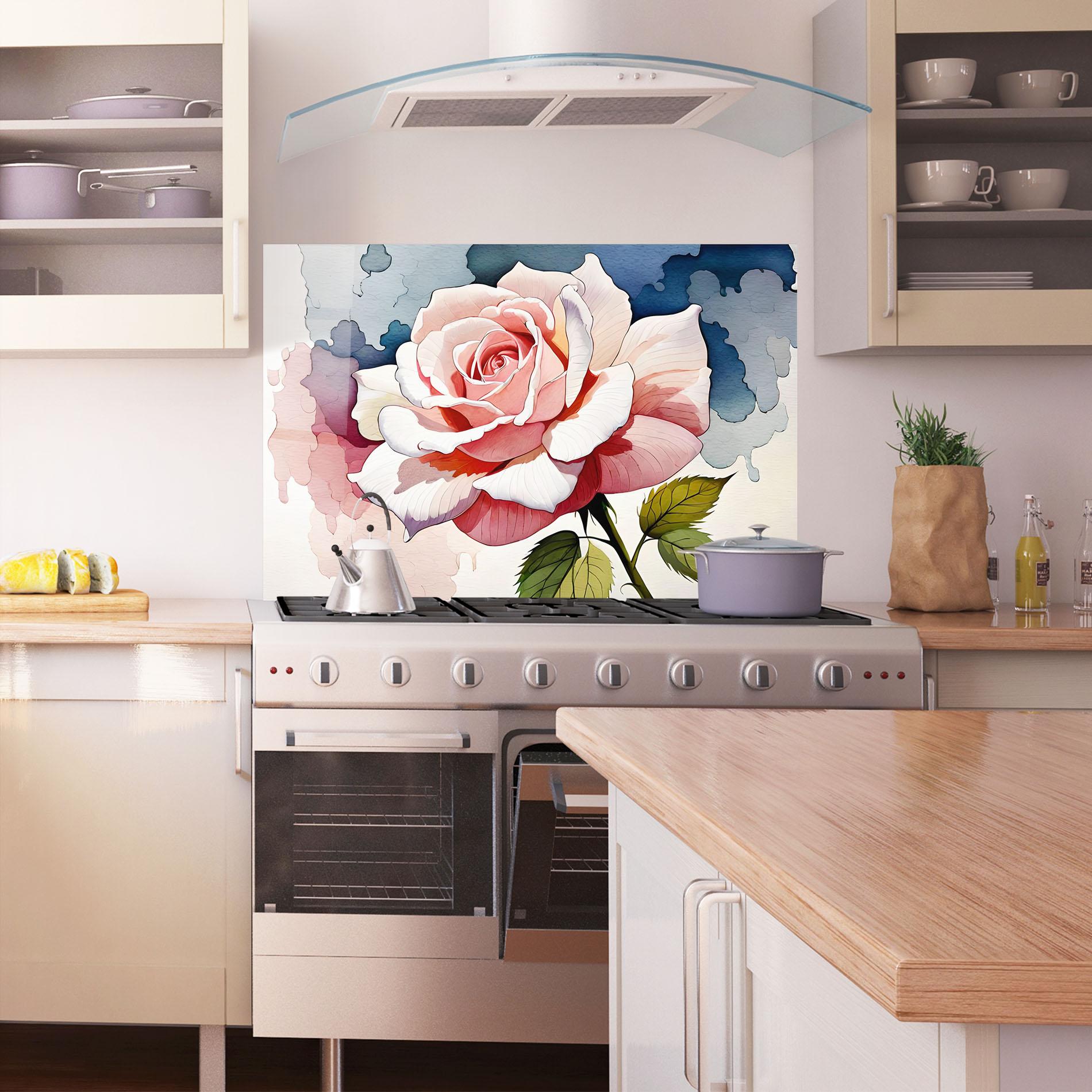 Küchenrückwand Glas Light Pink Rose Painting mockup 1