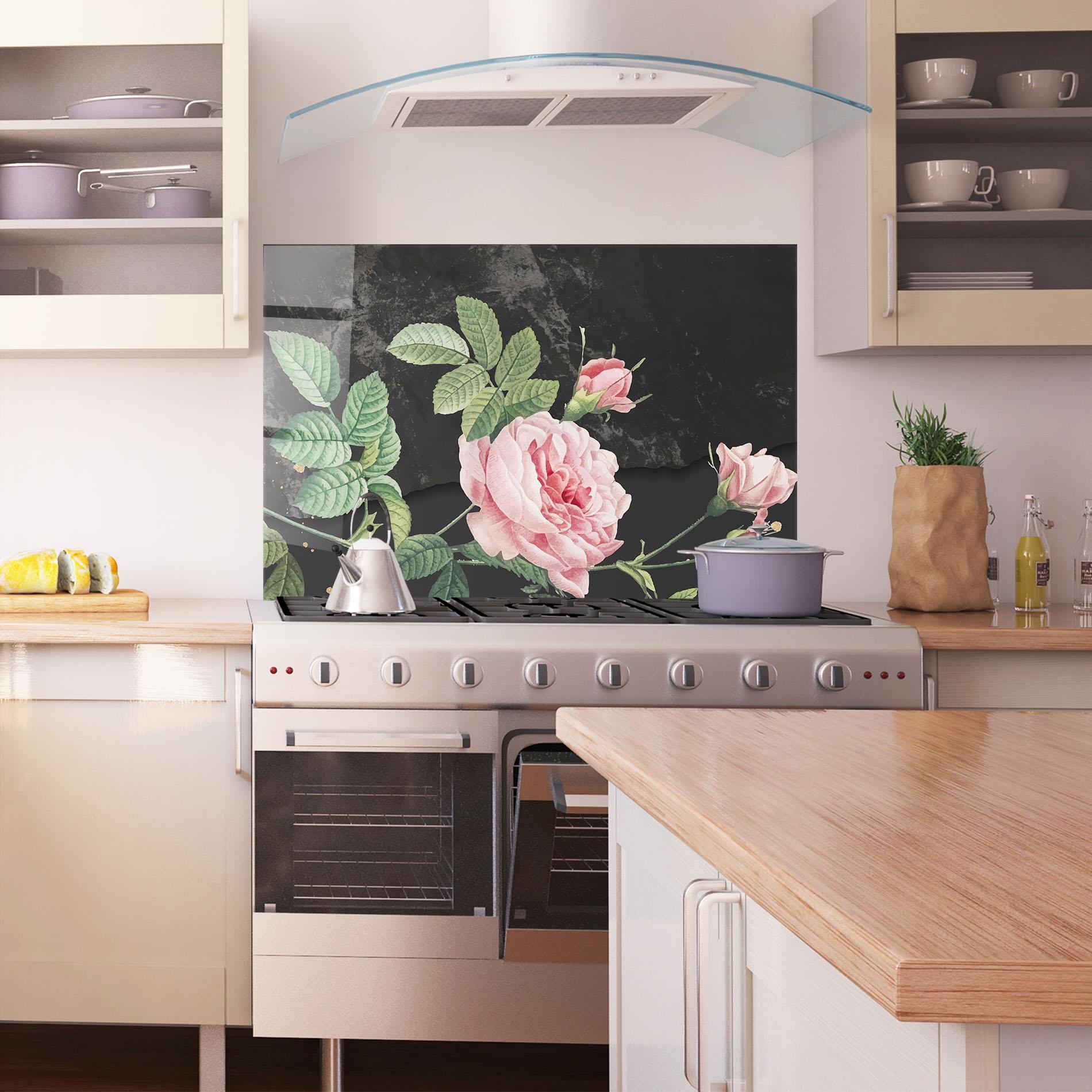 Küchenrückwand Glas Marble Roses mockup 1