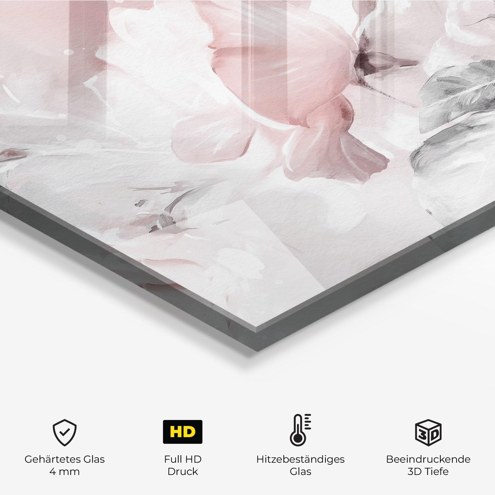 Küchenrückwand Glas Abstract Pink Flowers mockup 2