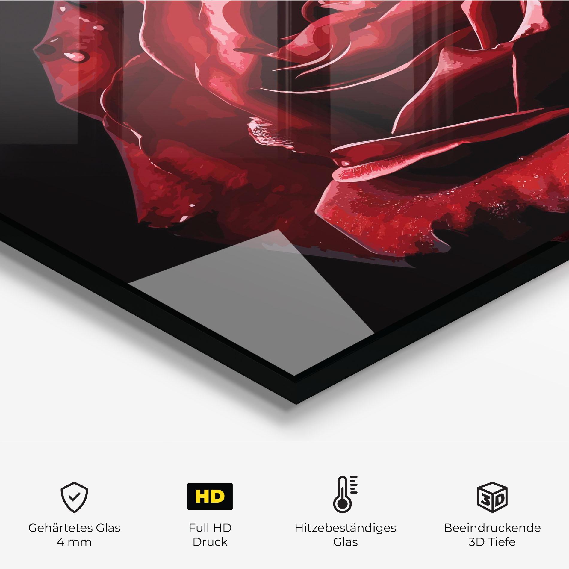 Küchenrückwand Glas Big Red Rose mockup 2