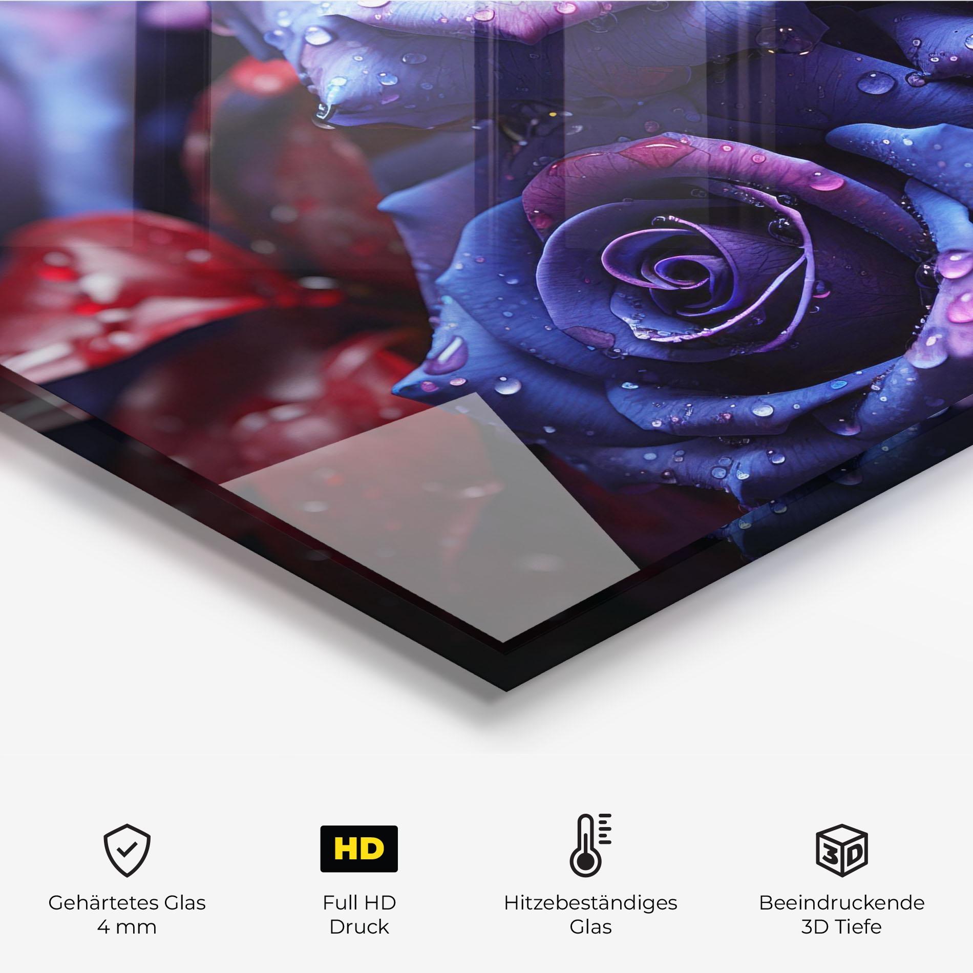 Küchenrückwand Glas Blue Purple Rose mockup 2