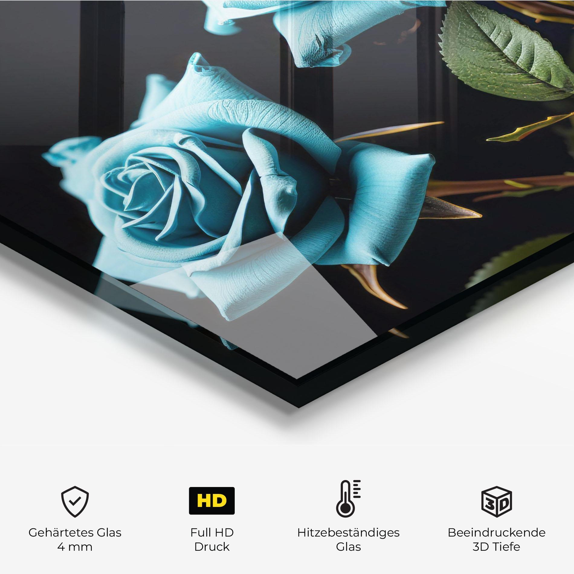 Küchenrückwand Glas Blue Roses mockup 2