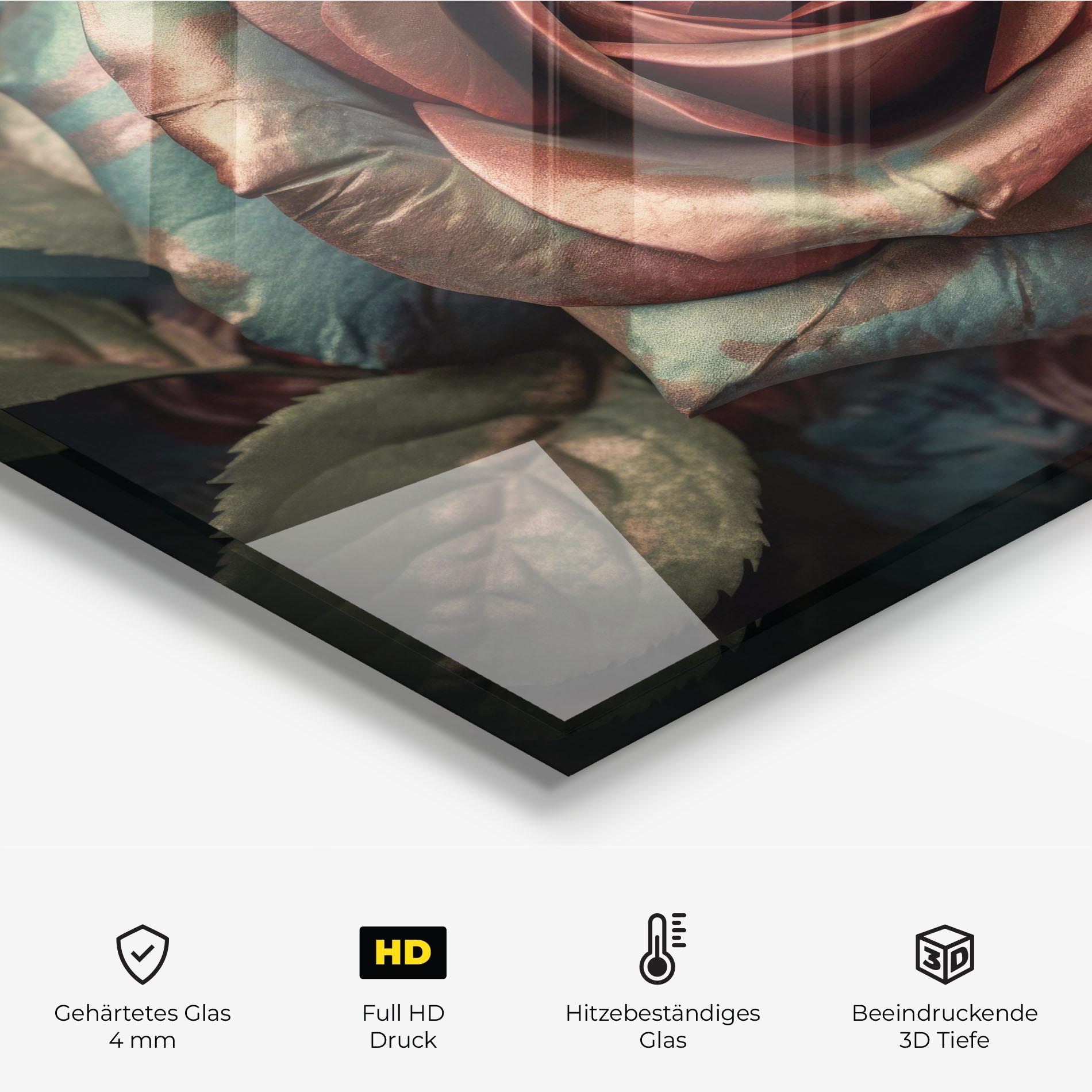 Küchenrückwand Glas Exotic Blue Rose mockup 2