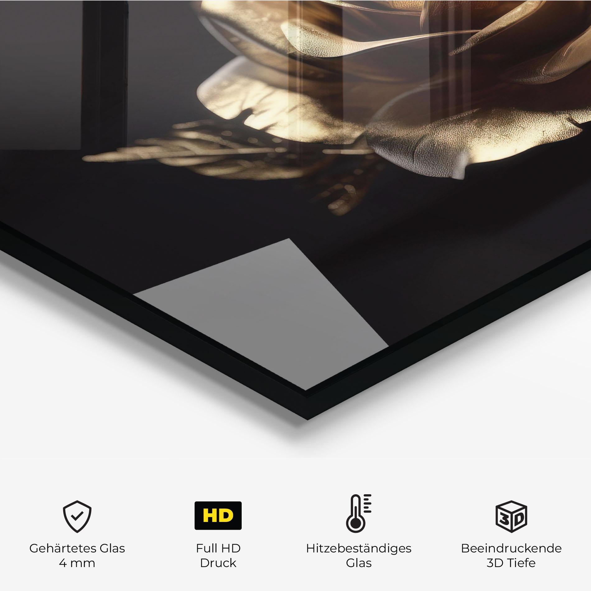 Küchenrückwand Glas Gold Rose mockup 2