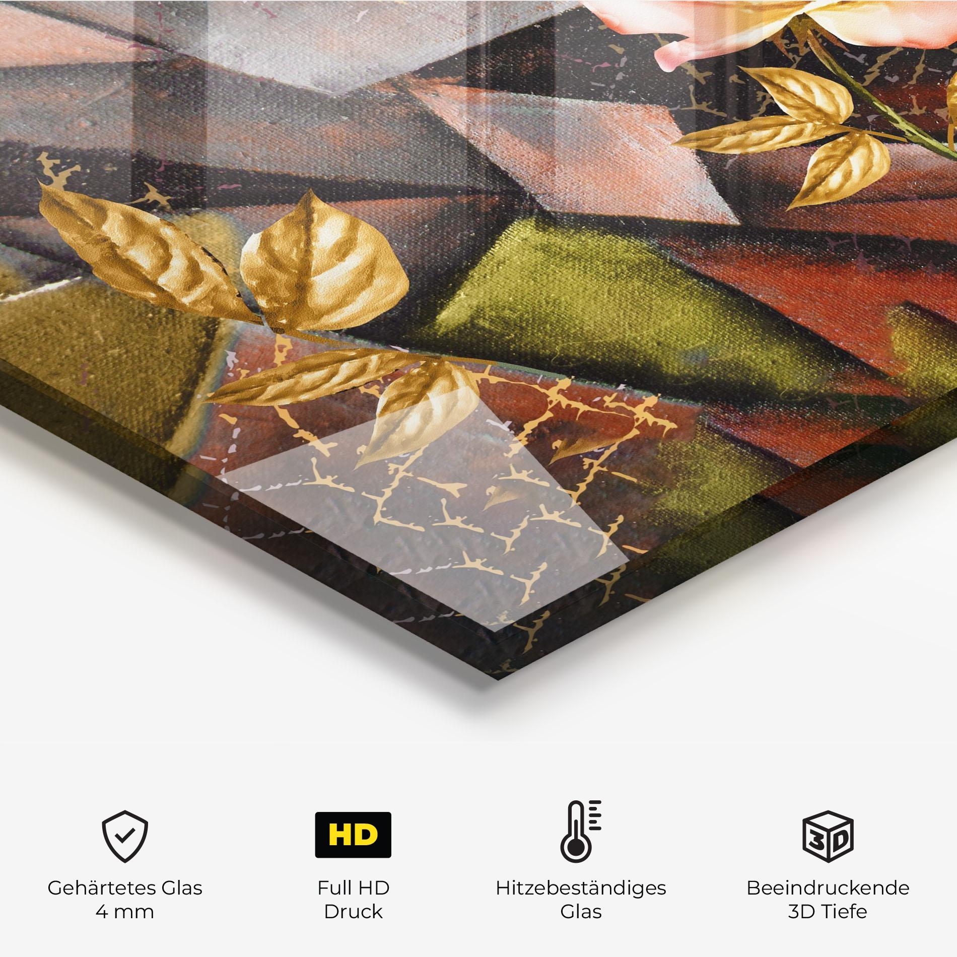 Küchenrückwand Glas Golden Rose mockup 2