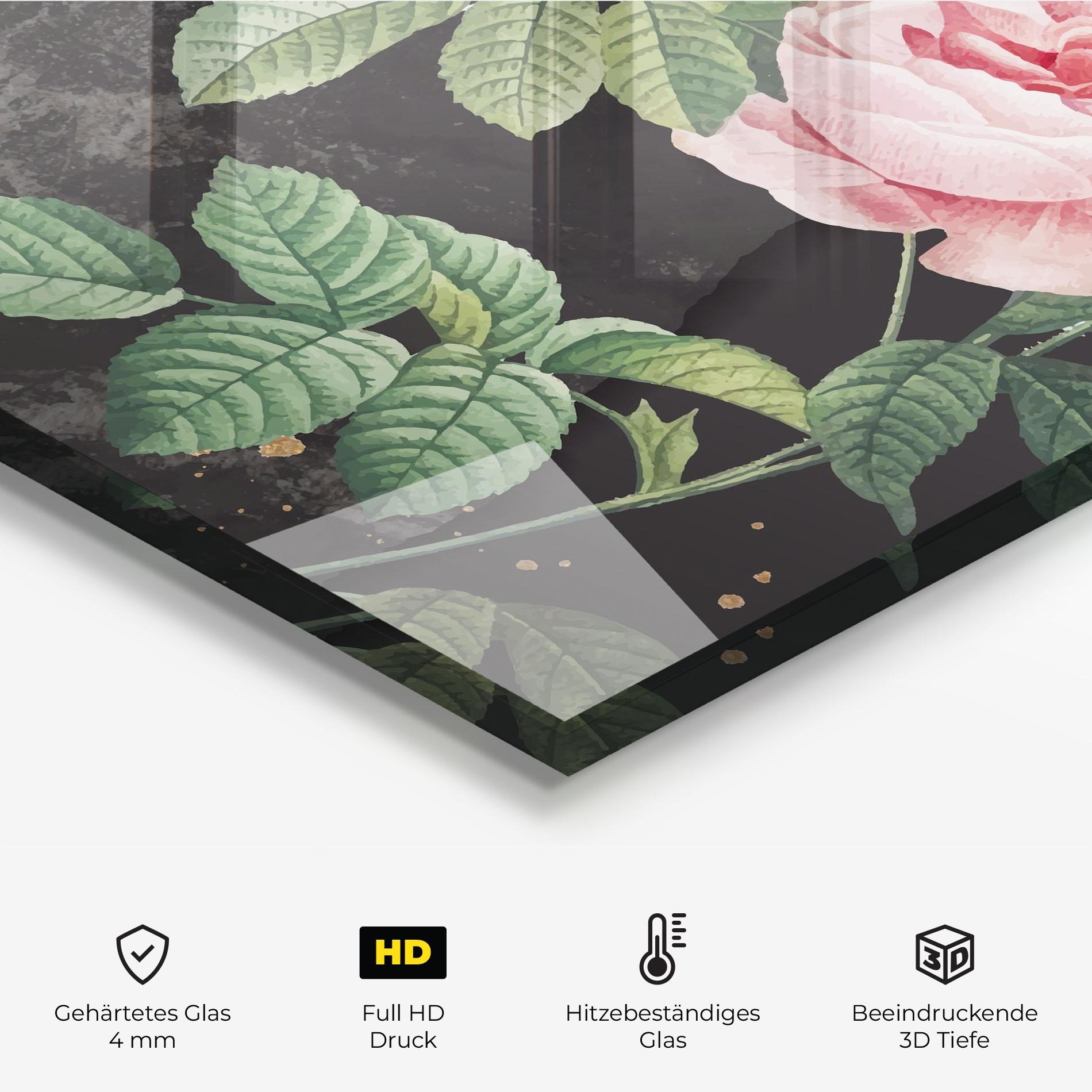 Küchenrückwand Glas Marble Roses mockup 2