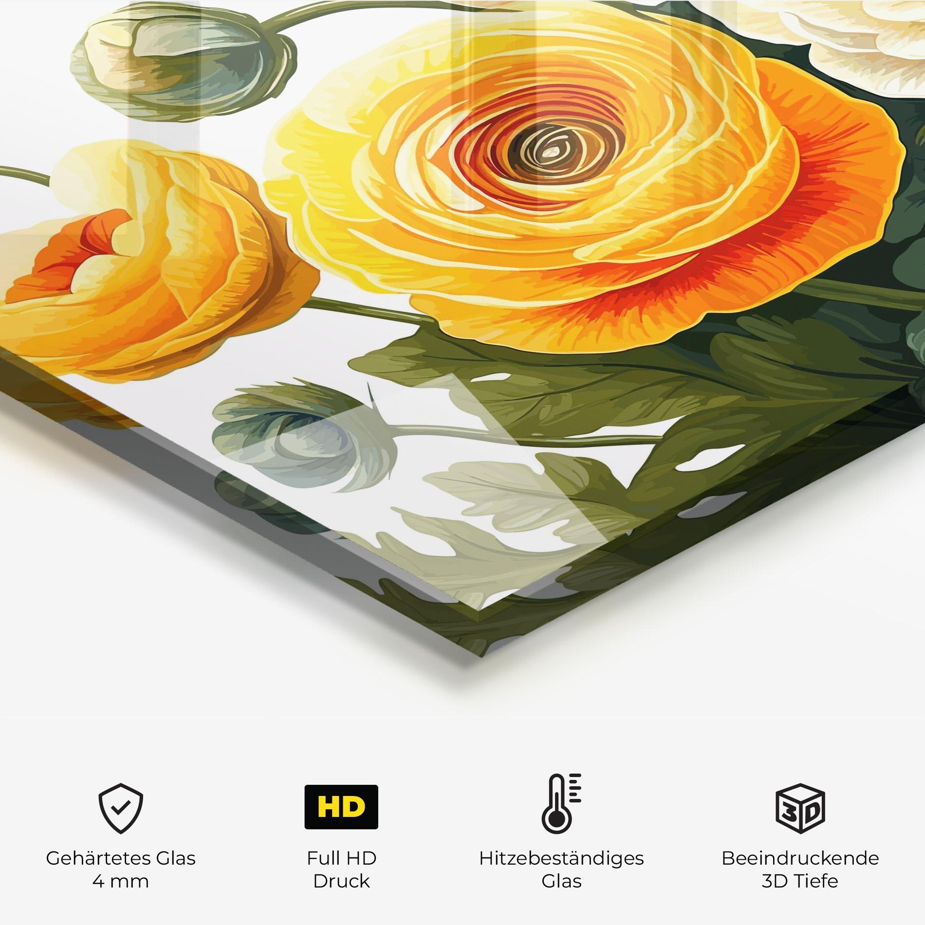 Küchenrückwand Glas Yellow Roses mockup 2