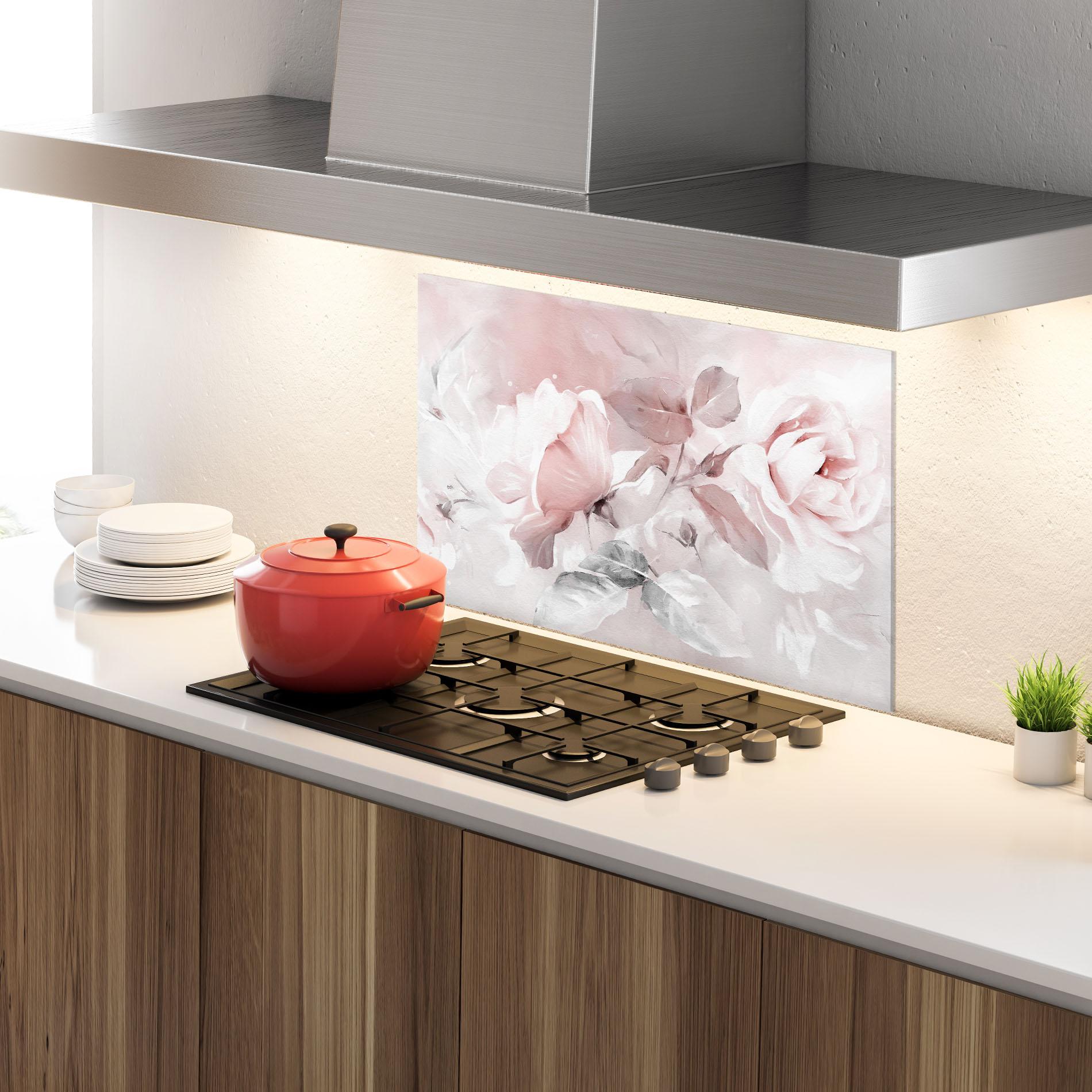 Küchenrückwand Glas Abstract Pink Flowers mockup 4