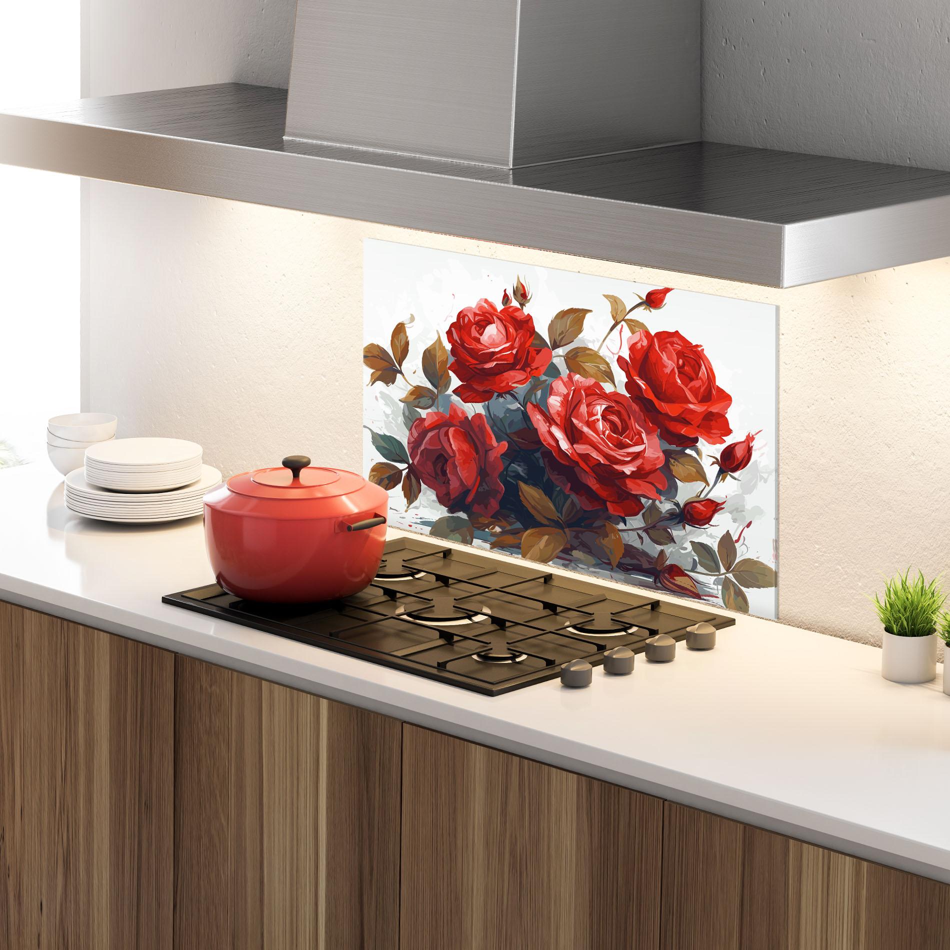 Küchenrückwand Glas Beautiful Red Roses mockup 4