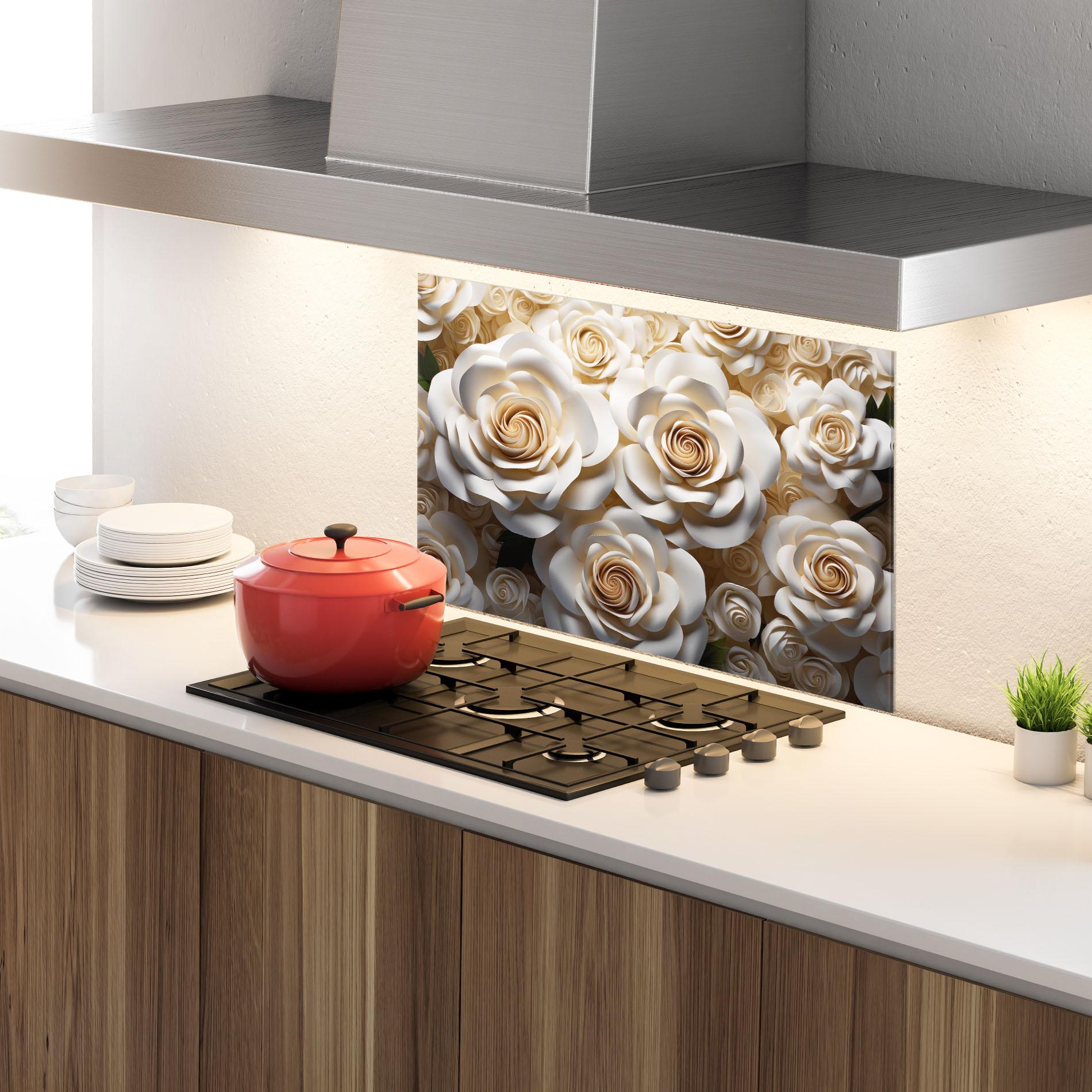 Küchenrückwand Glas Cream Roses Wall mockup 4