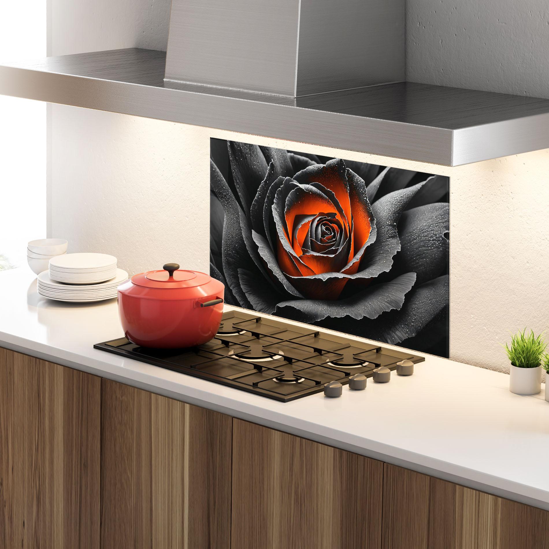 Küchenrückwand Glas Grey Orange Rose mockup 4