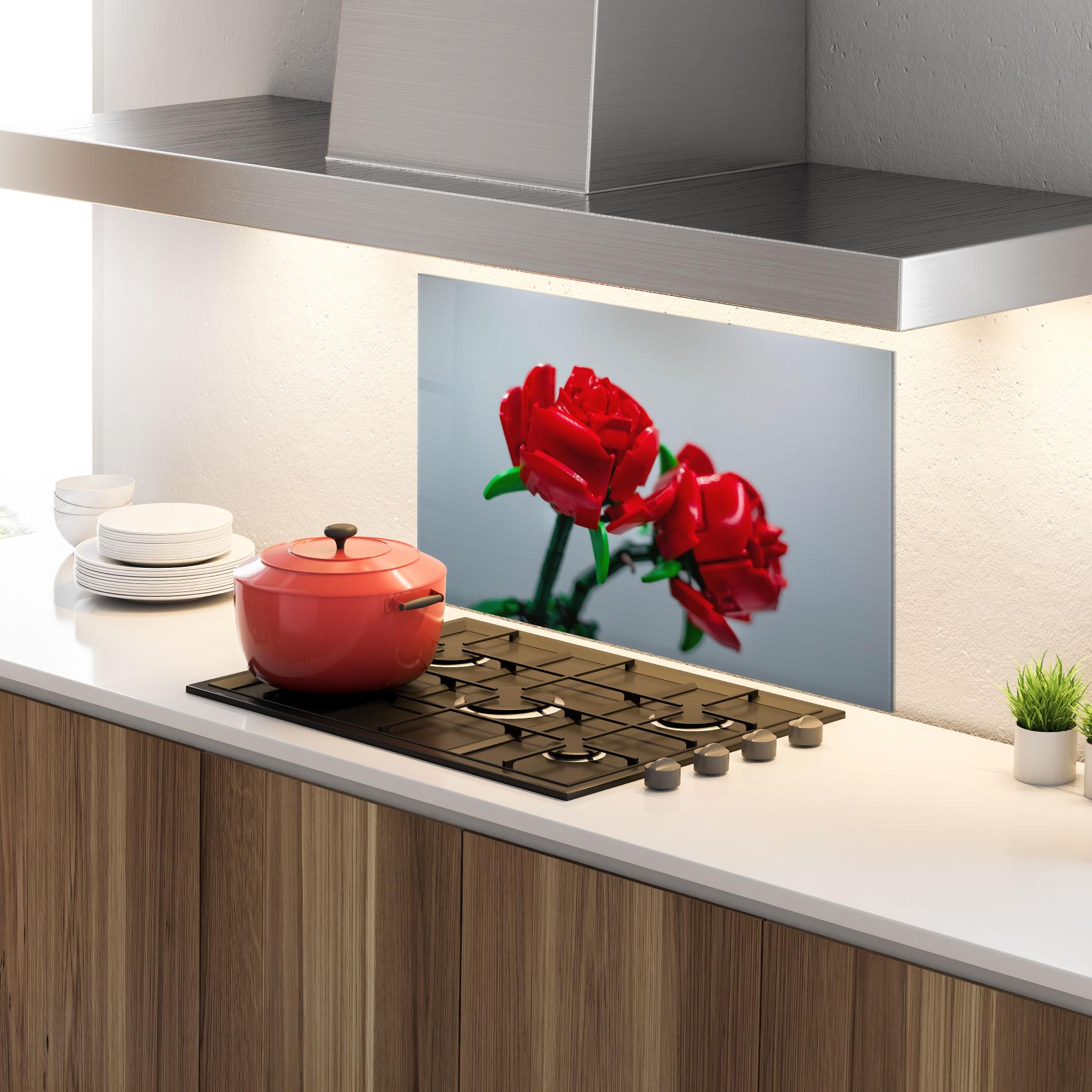 Küchenrückwand Glas Lego Red Roses mockup 4