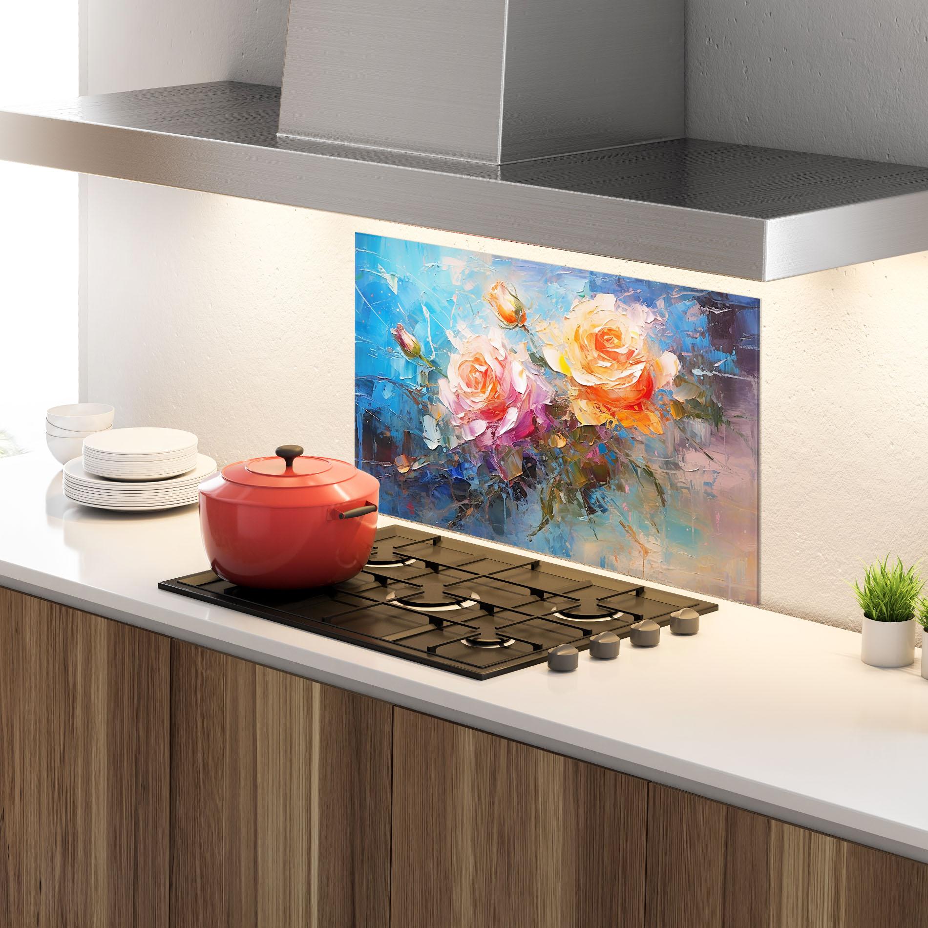 Küchenrückwand Glas Light Orange Rose Painting mockup 4