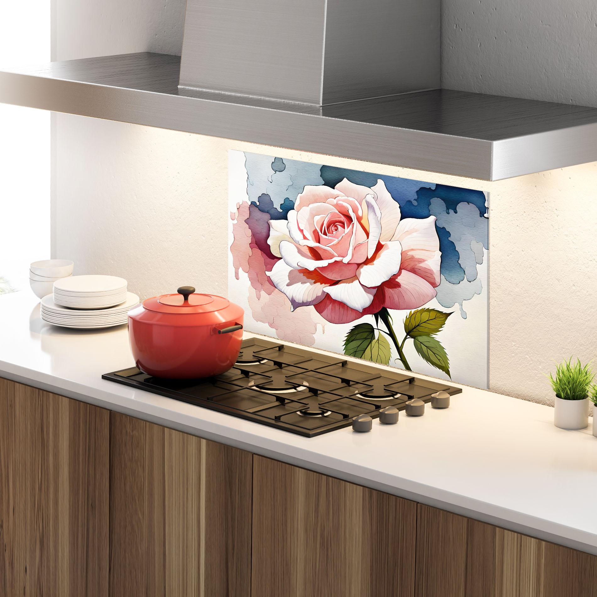 Küchenrückwand Glas Light Pink Rose Painting mockup 4