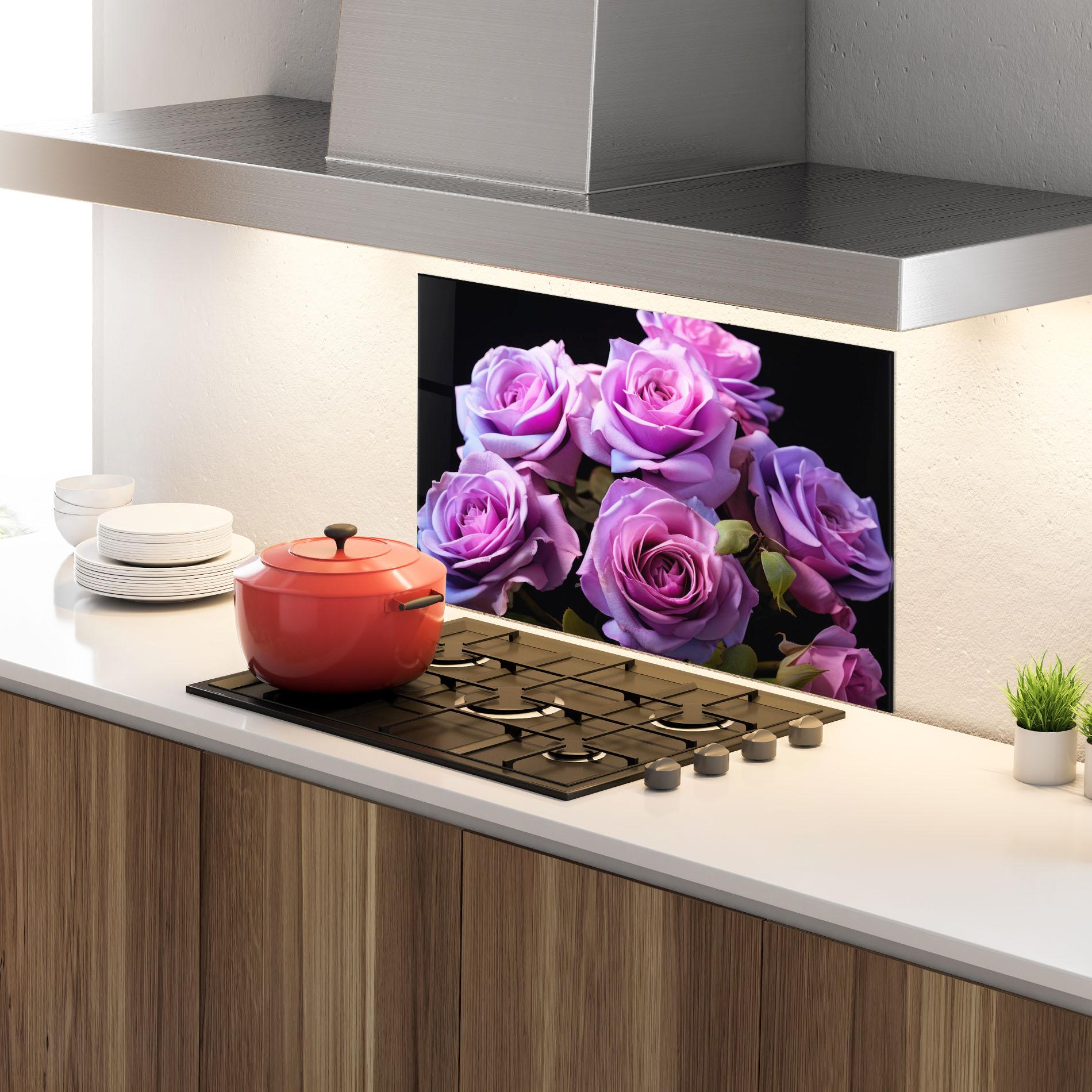 Küchenrückwand Glas Light Purple Rose mockup 4