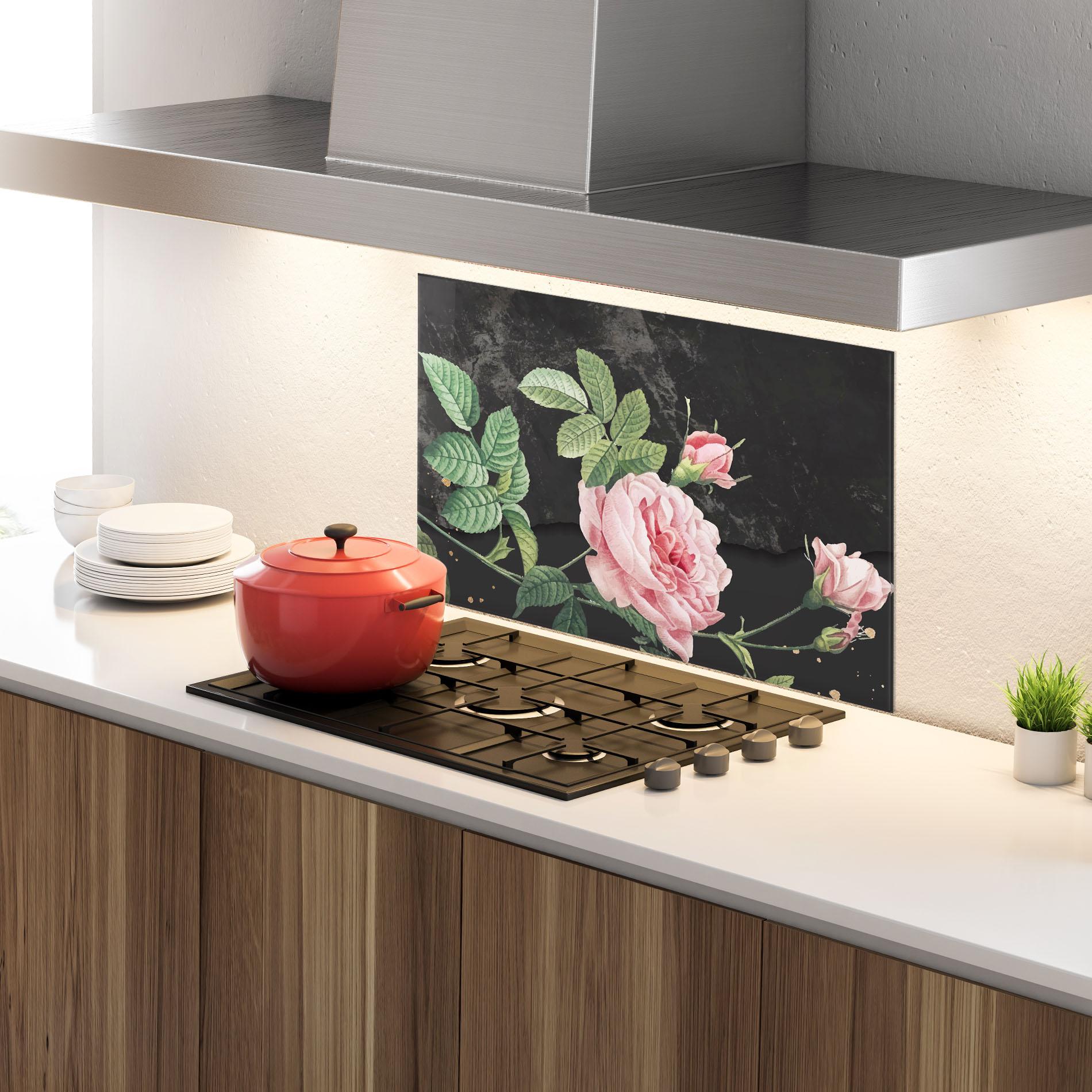 Küchenrückwand Glas Marble Roses mockup 4