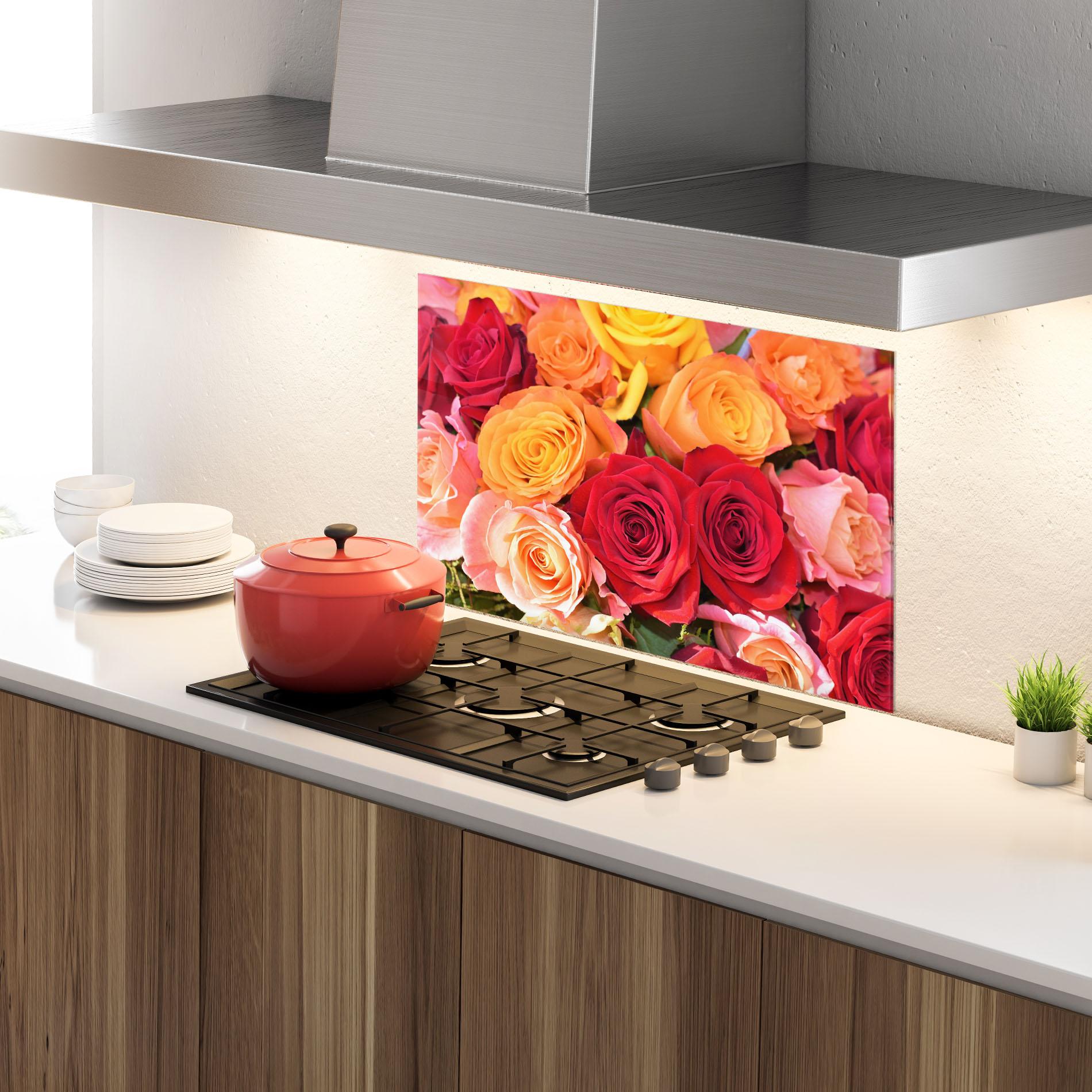 Küchenrückwand Glas Mixed Roses mockup 4