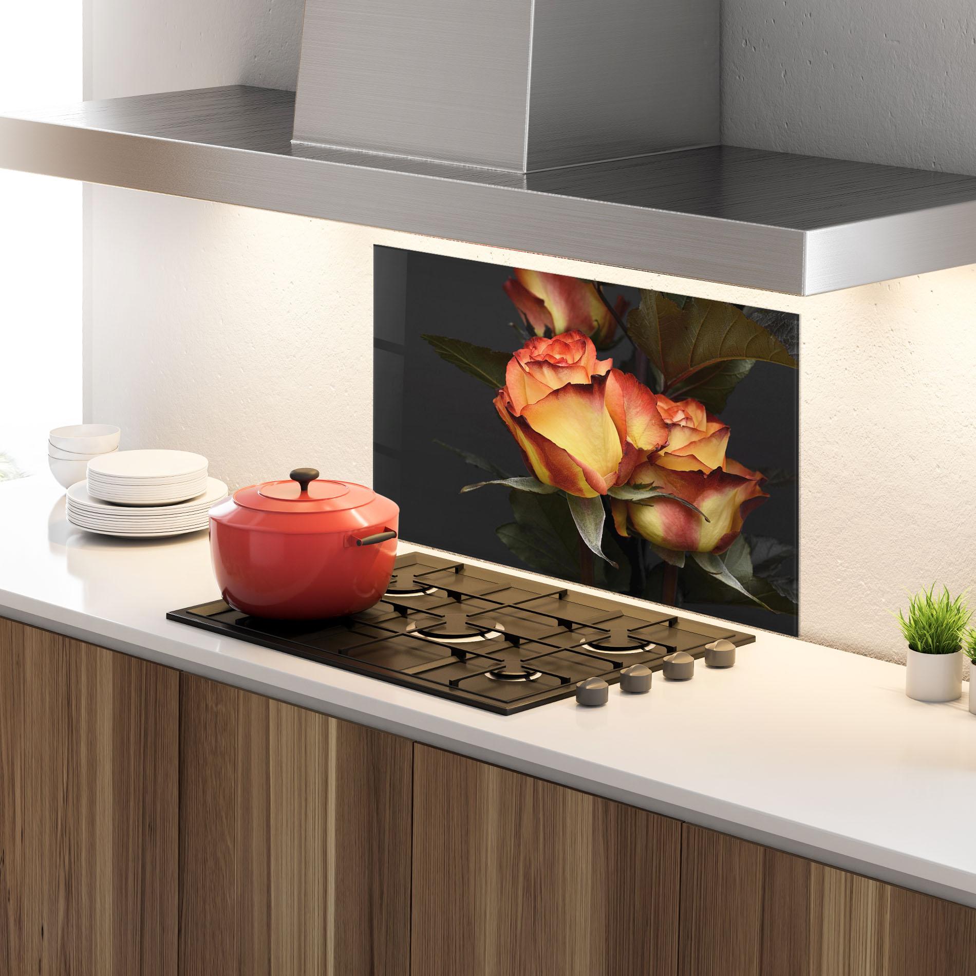 Küchenrückwand Glas Orange Rose mockup 4