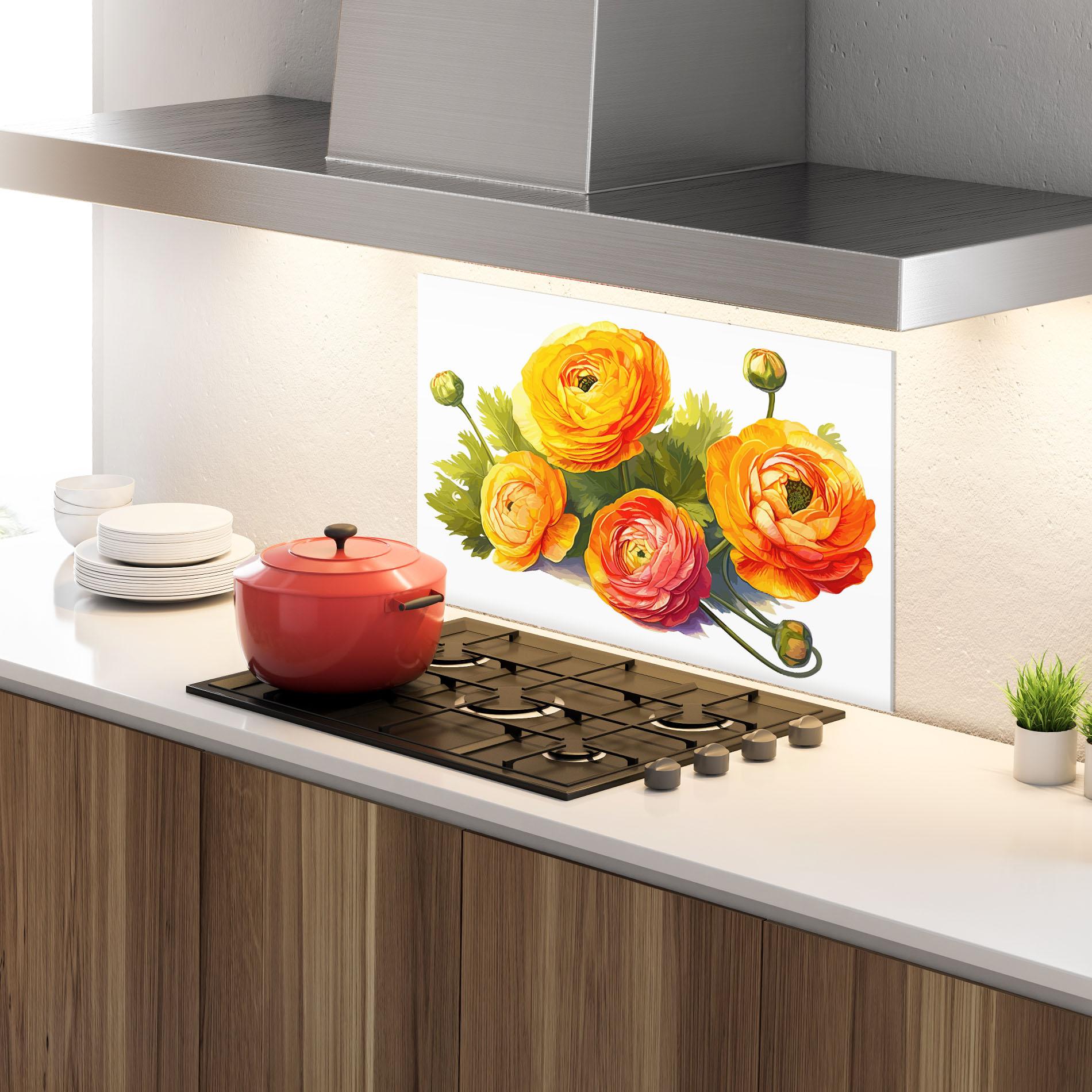 Küchenrückwand Glas Orange Roses mockup 4