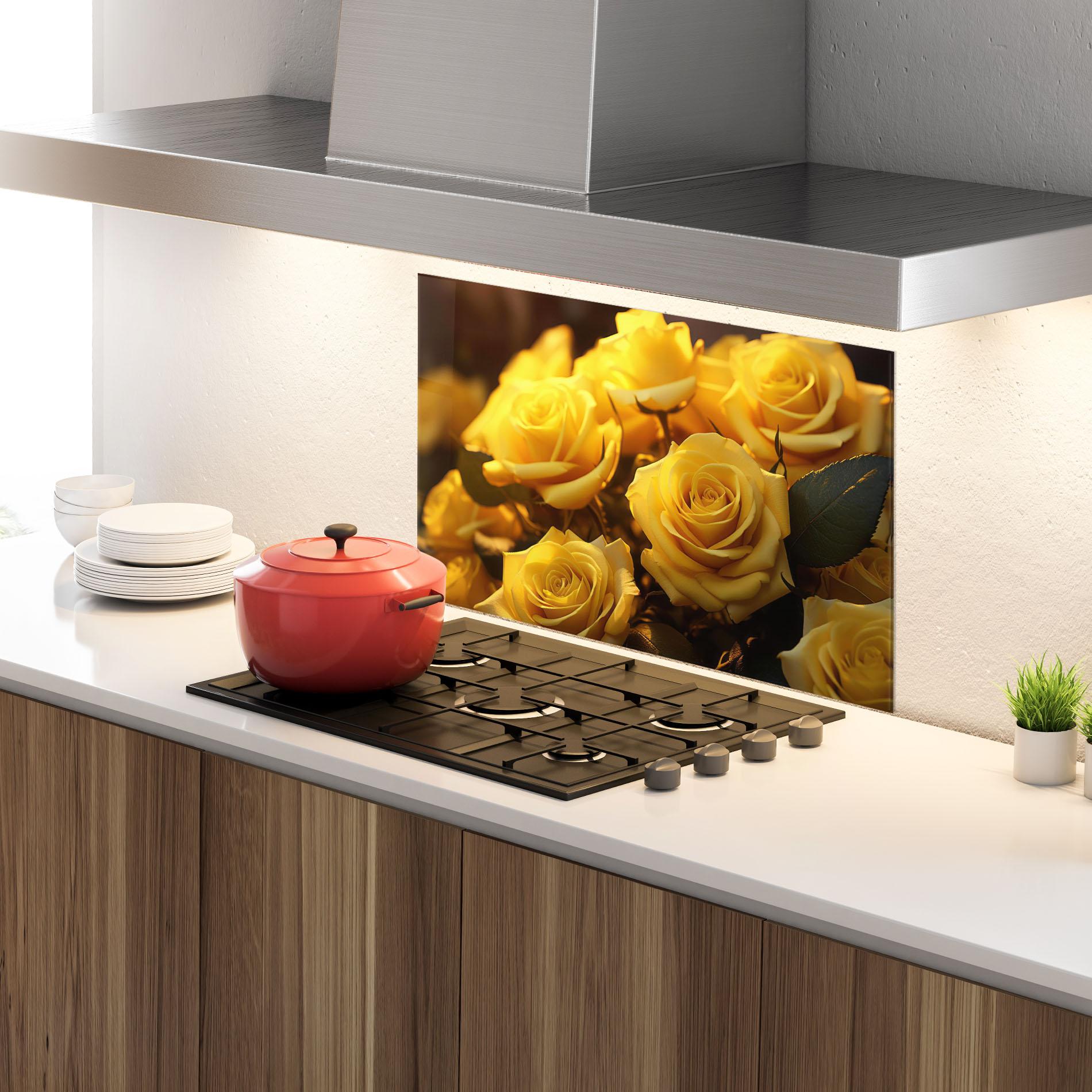 Küchenrückwand Glas Yellow Rose mockup 4