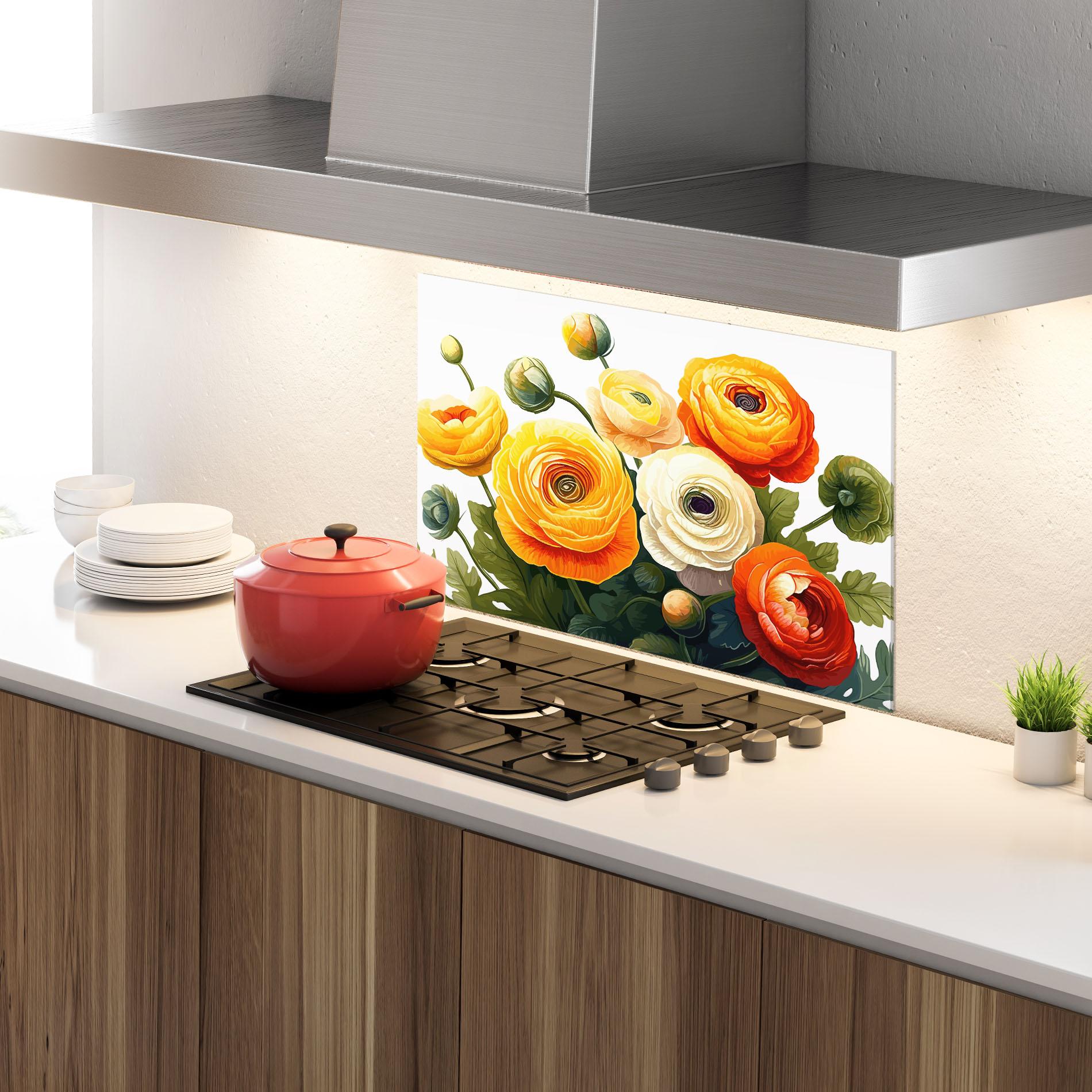 Küchenrückwand Glas Yellow Roses mockup 4