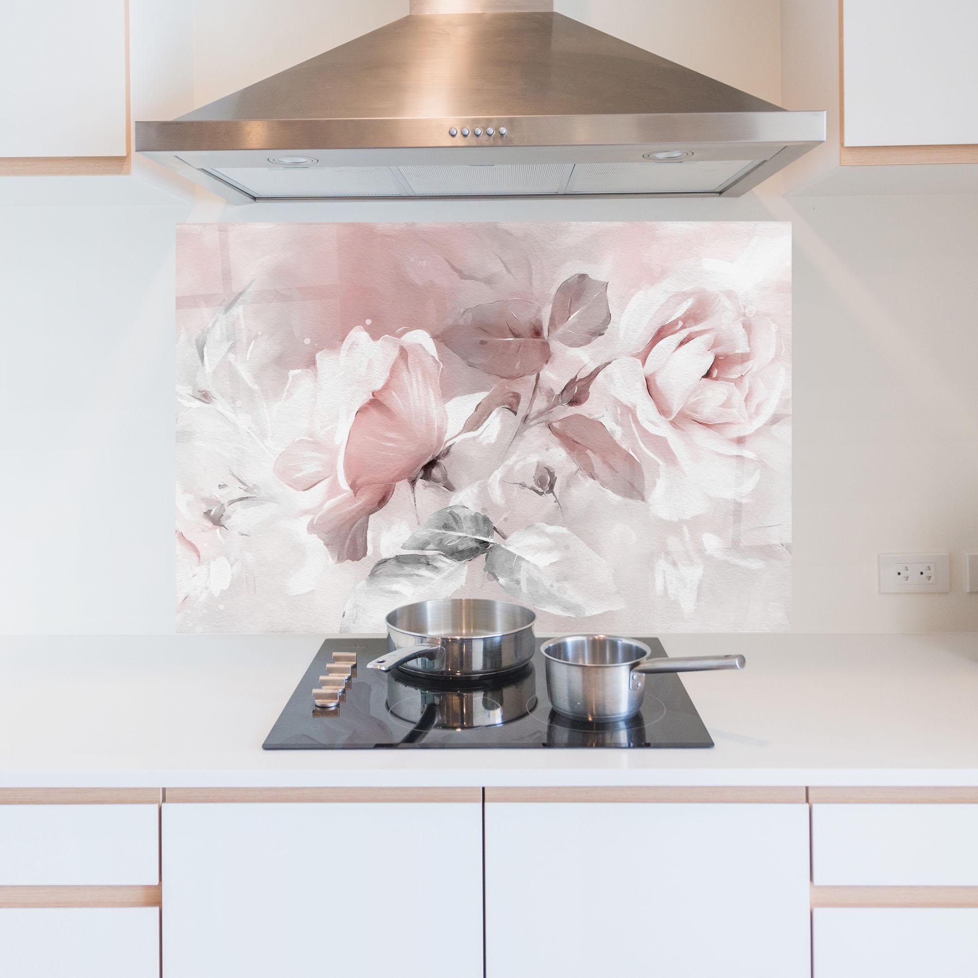 Küchenrückwand Glas Abstract Pink Flowers mockup 5