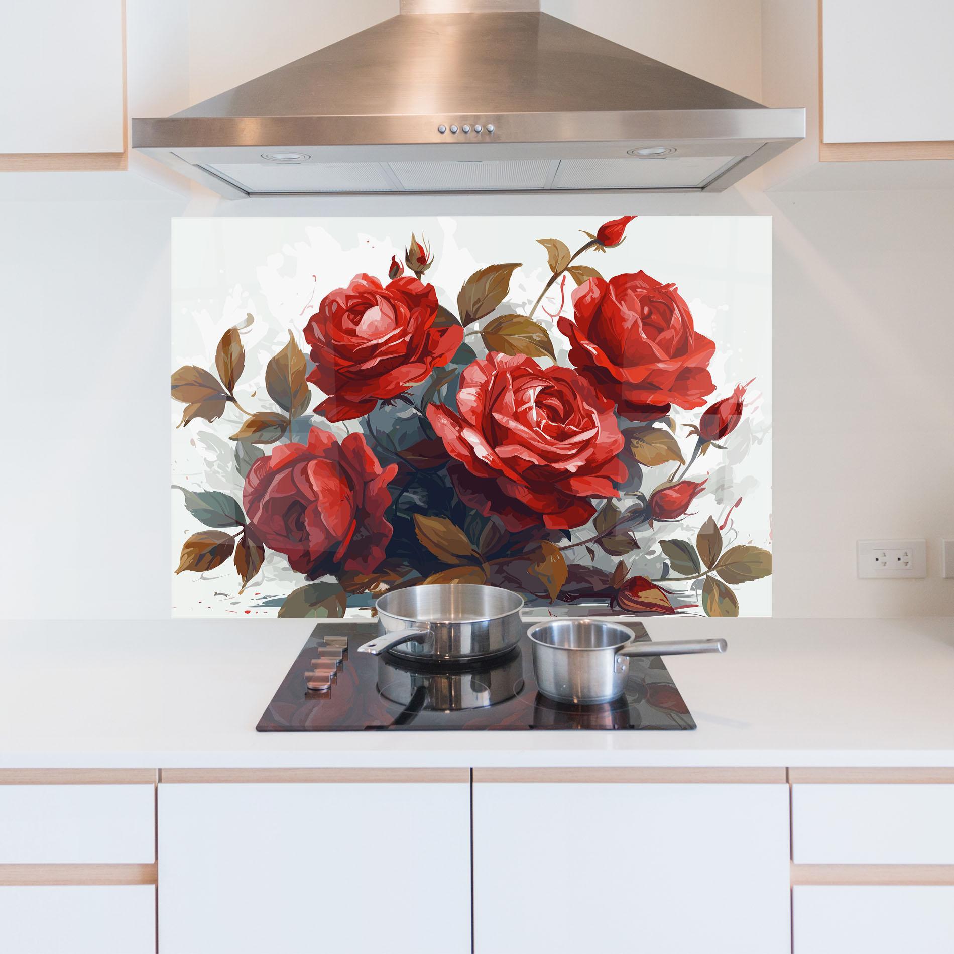 Küchenrückwand Glas Beautiful Red Roses mockup 5