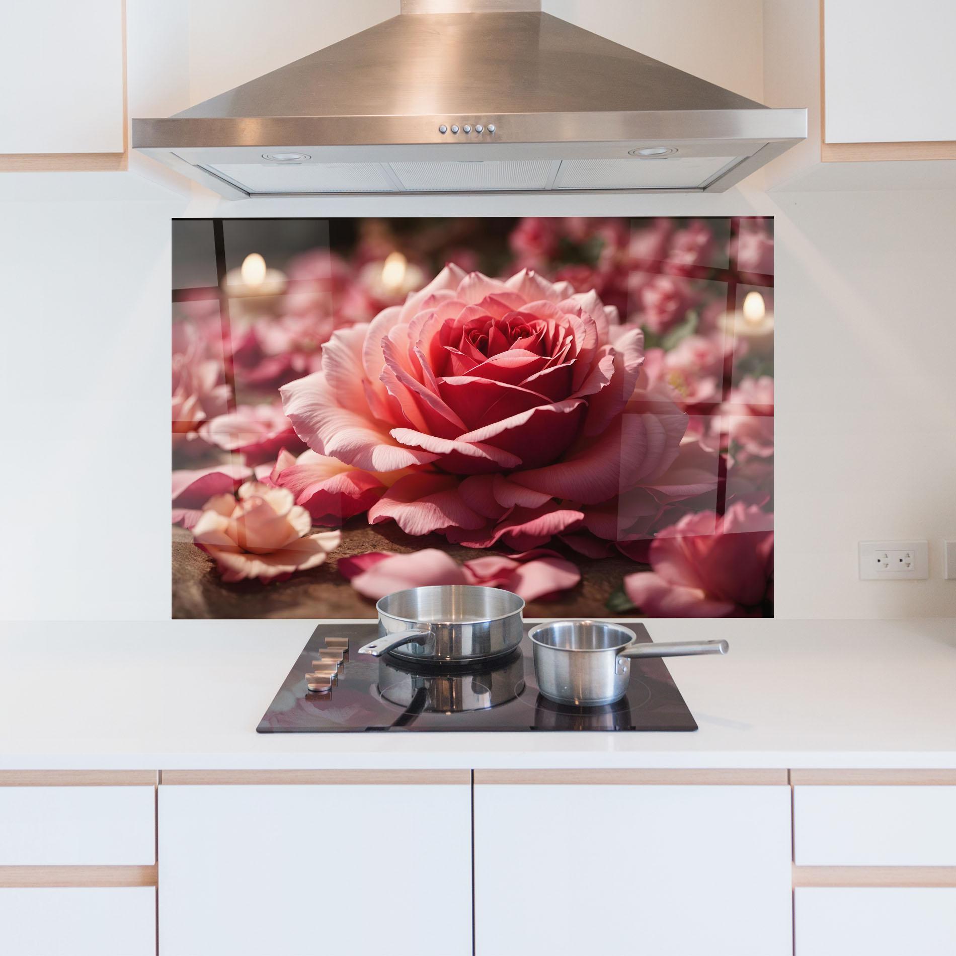 Küchenrückwand Glas Big Pink Rose mockup 5
