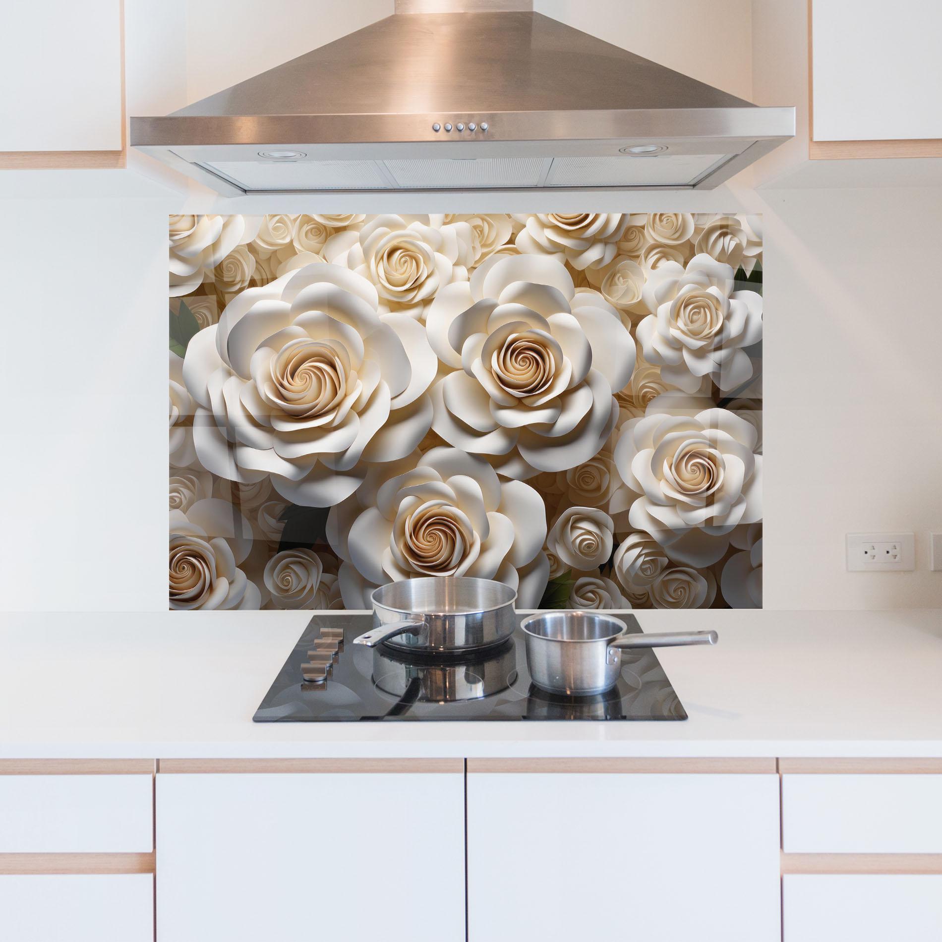 Küchenrückwand Glas Cream Roses Wall mockup 5