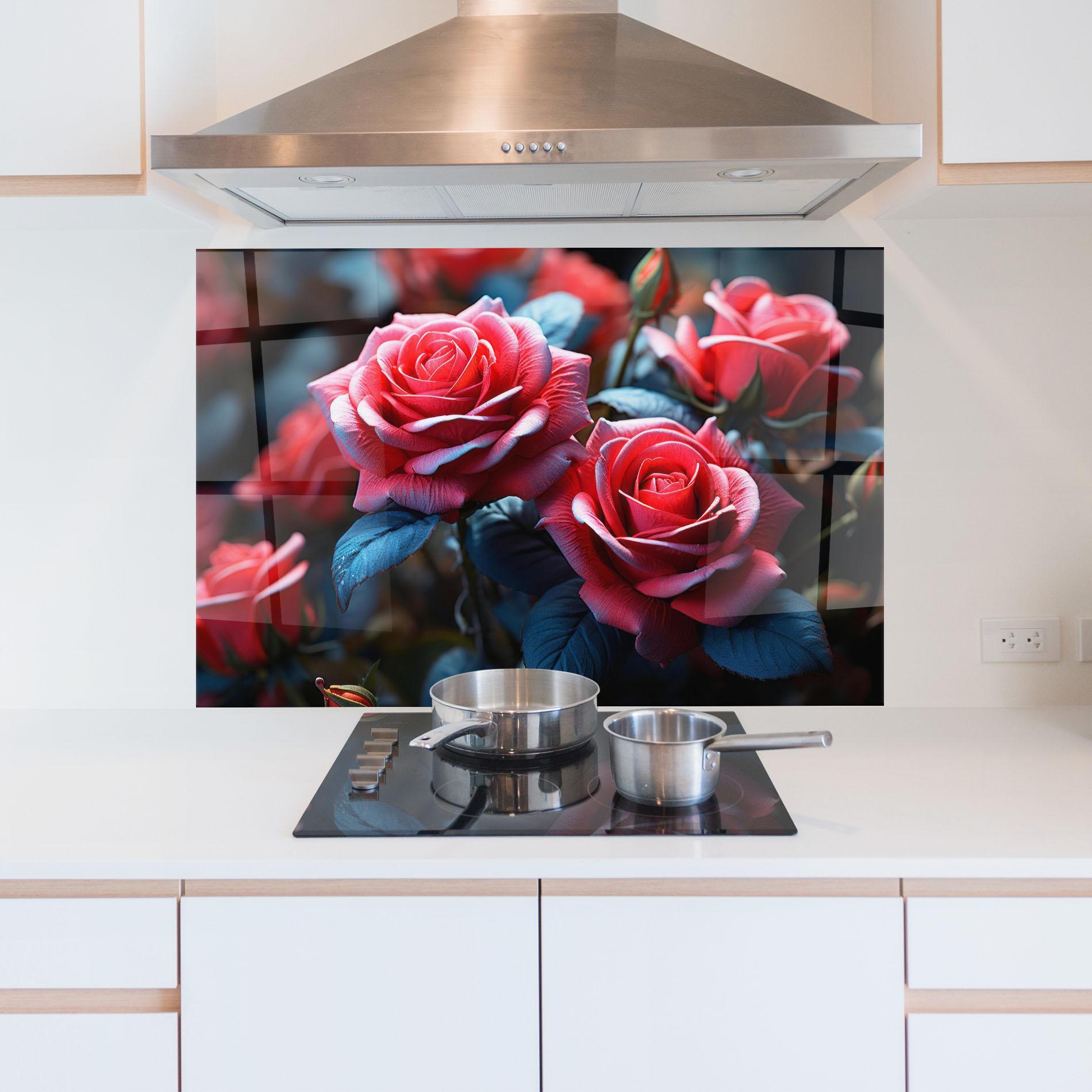 Küchenrückwand Glas Dark Pink Rose mockup 5